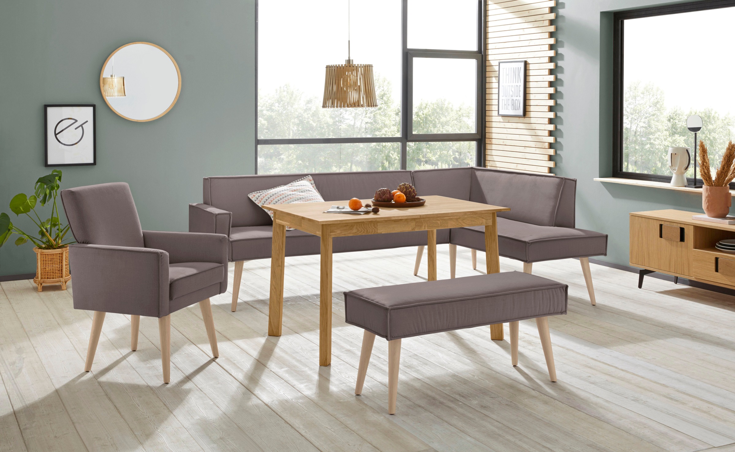 exxpo - sofa fashion Eckbank »Lungo, moderne Kedernaht, bequem und elegant, hoher Holzfuß«, hochwertige Detailverarbeitung, frei im Raum stellbar