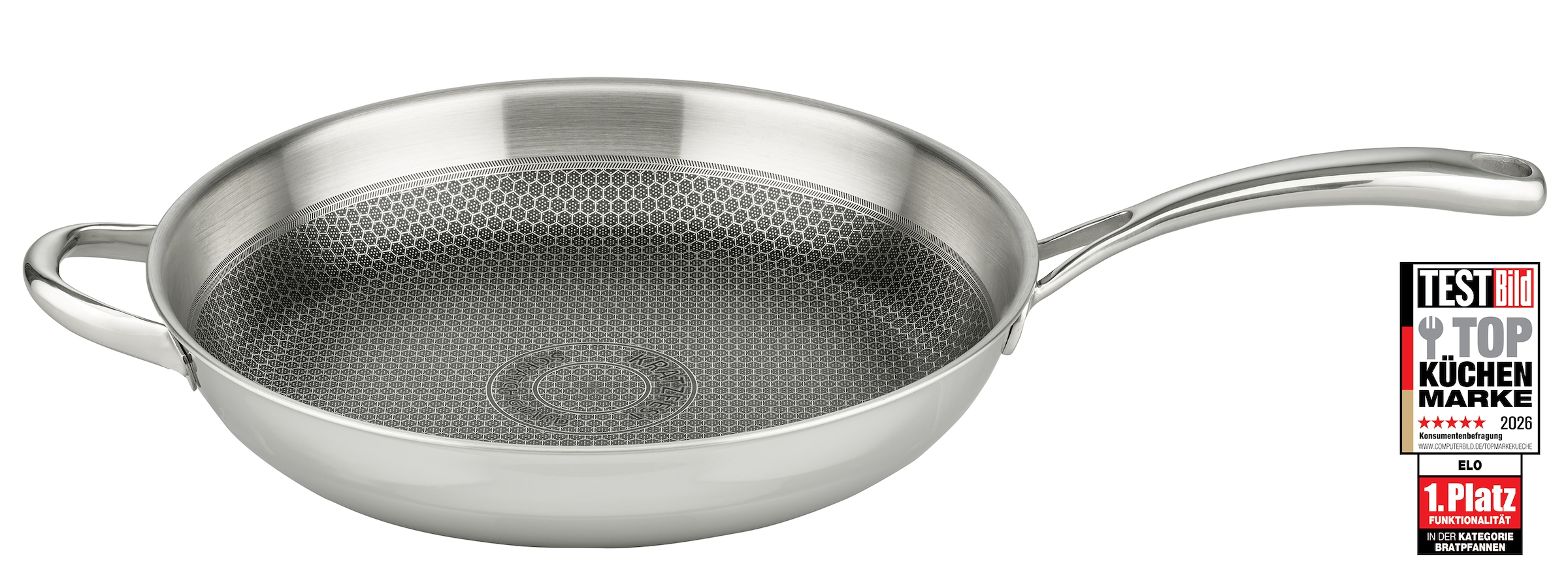 Elo Premium Bratpfanne "Relief Evolution" Edelstahl 18/10 1 Stk. tlg. einzigartiges Öl Dosiersystem, Induktion