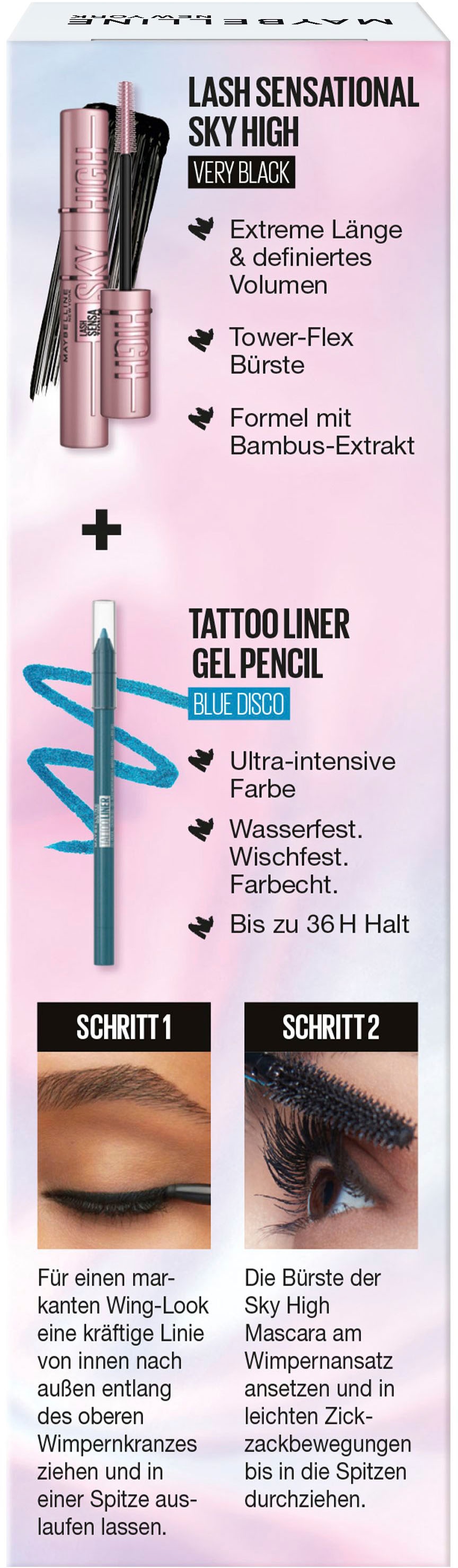 MAYBELLINE NEW YORK Mascara »Maybelline New York Sky High + Tattoo Liner Gel Pencil«, mit Bambusextrakt