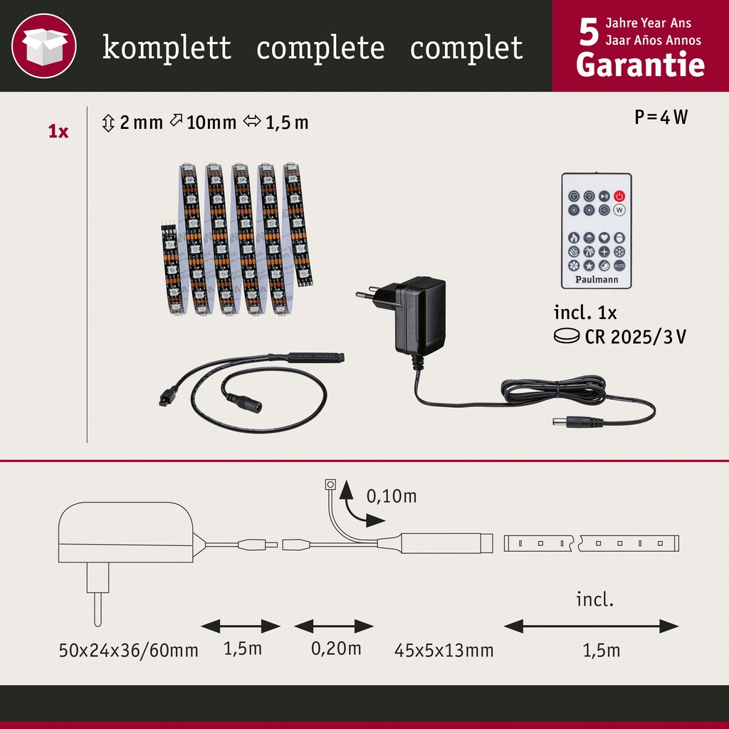 Paulmann LED-Streifen »Dynamic Rainbow RGB 1,5m 3W 60LEDs/m 5VA«, 1 St.-flammig