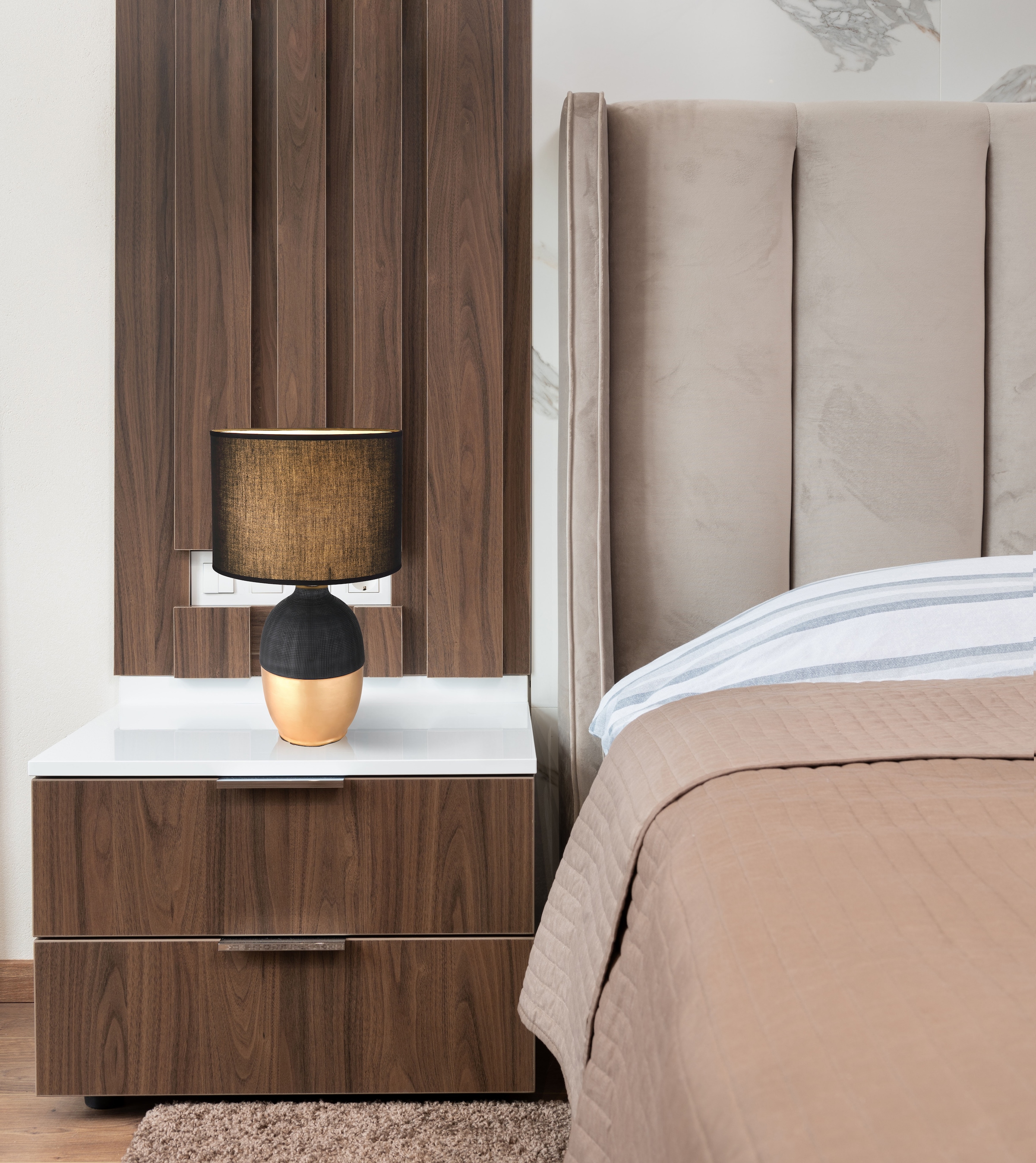 GLOBO LIGHTING Tischleuchte »VALENTINO«, Leuchtmittel E14 | ohne Leuchtmittel, Tischlampe/schwarz-goldfarben/Wohnzimmer/Schlafzimmer