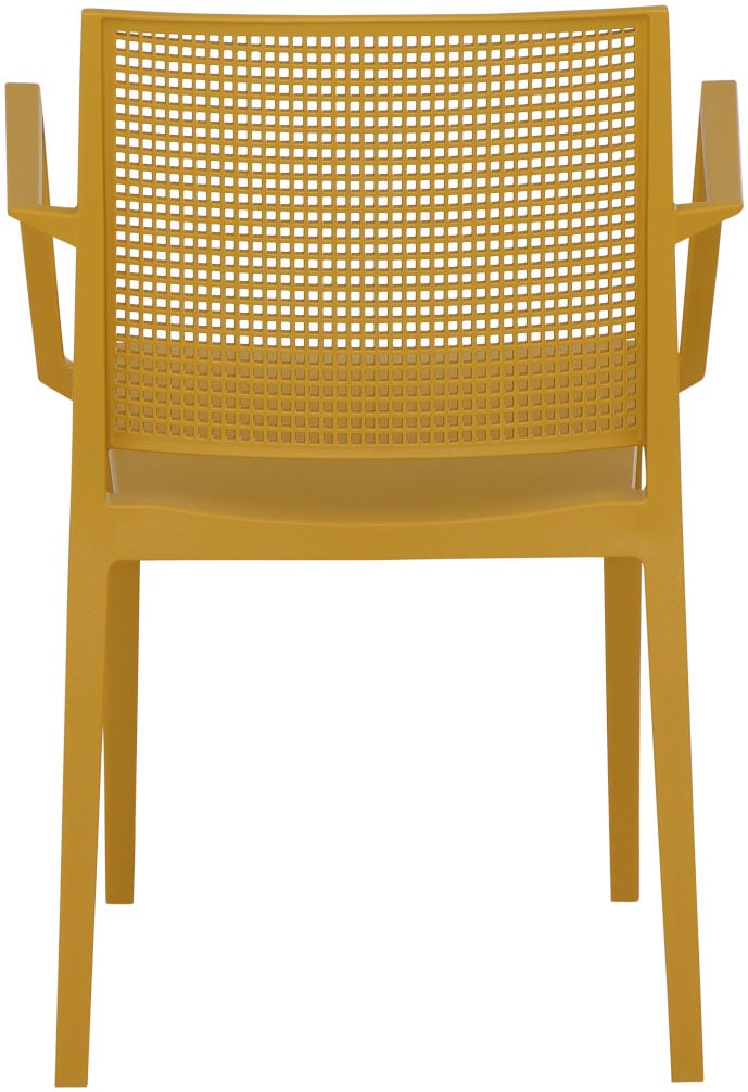 Siena Garden Gartensessel »Square Sessel mustard 2er Set mit Tisch« Set, 2 Stk. tlg. 2 x Stapelsessel + Tisch Sola Ø 80 cm
