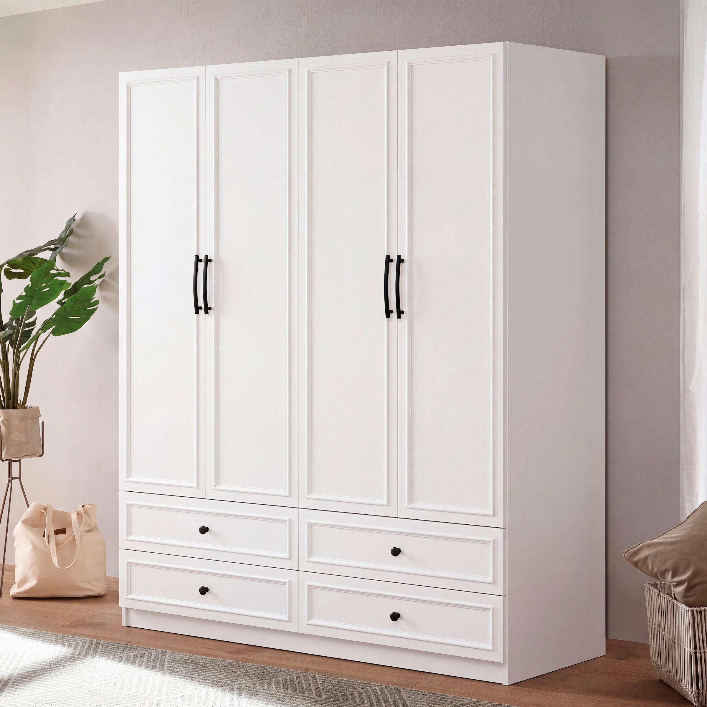 OTTO home Kleiderschrank "Arrian 160 cm Weiß 4-türiger Drehtürenschrank im Landhausstil" EXTRA VIEL PLATZ FÜR IHRE GARDEROBE
