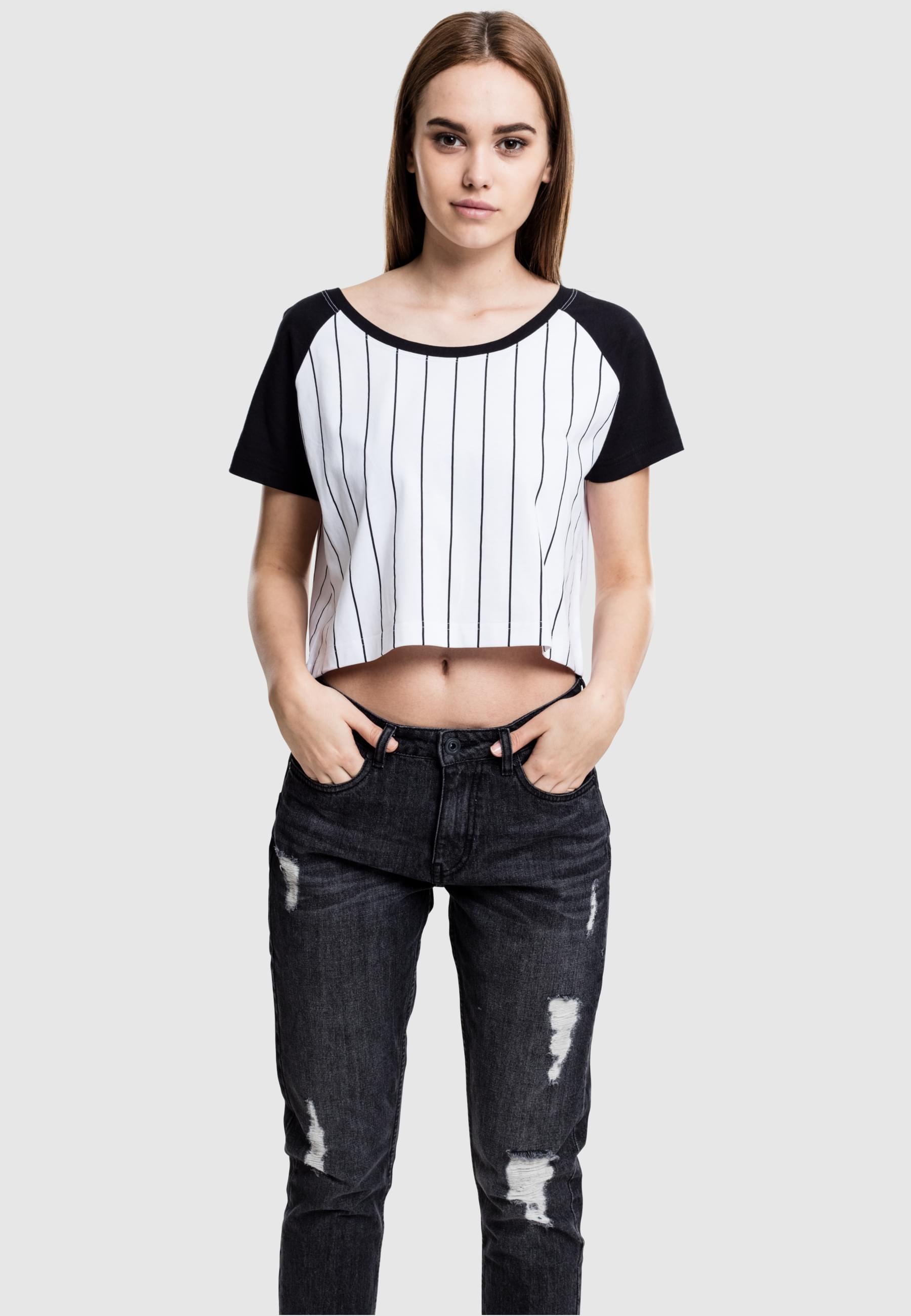 URBAN CLASSICS T-Shirt »Urban Classics Damen Ladies Cropped Baseball Tee«, (1 tlg.)