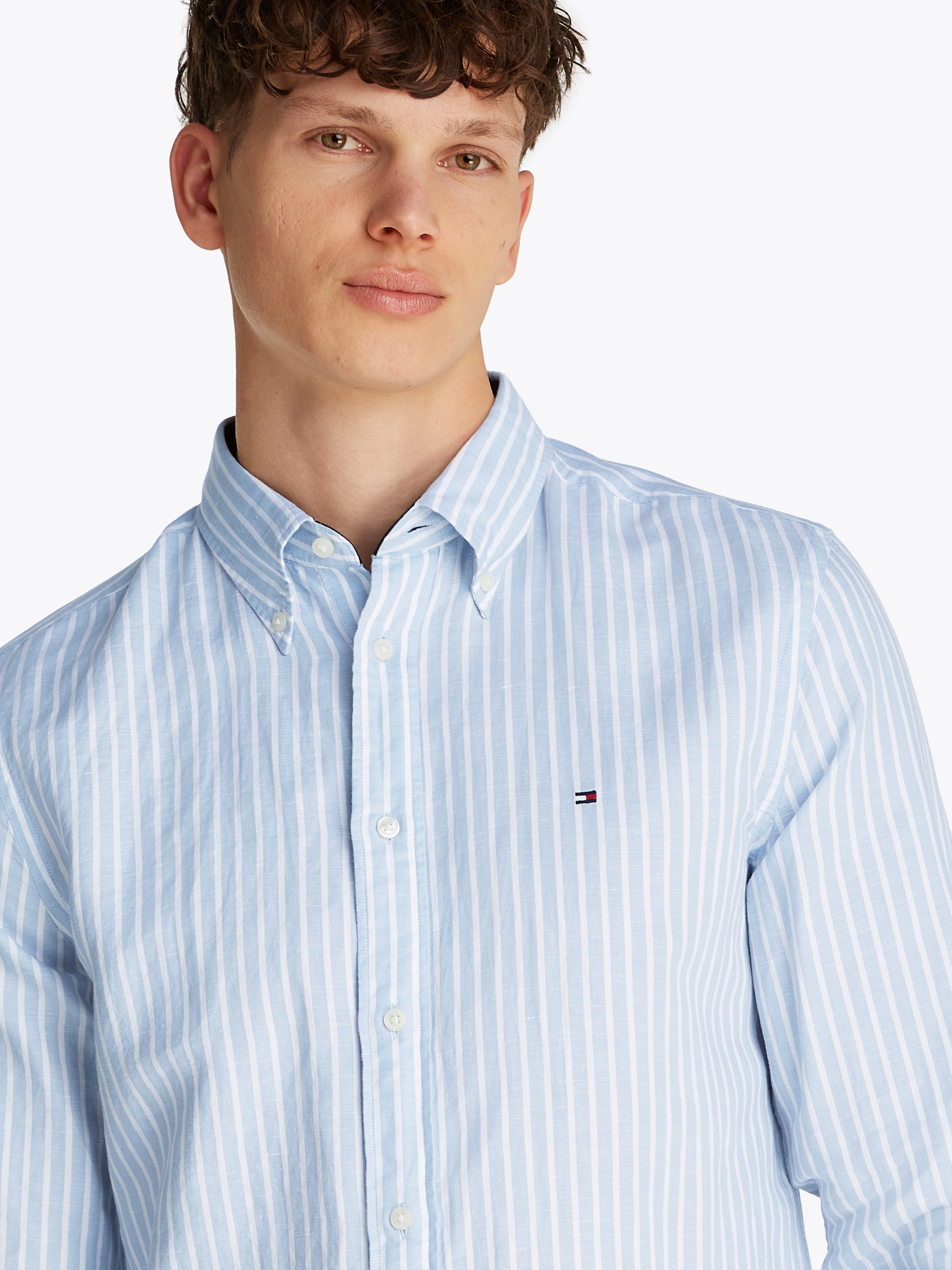 Tommy Hilfiger Langarmhemd »LINEN BLEND BOLD STRIPE«, mit feinen Streifen