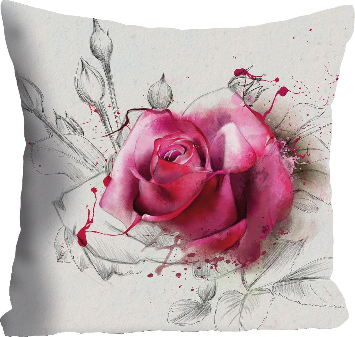 queence Dekokissen "Rosenblüte" Kissenhülle ohne Füllung, 1 Stück