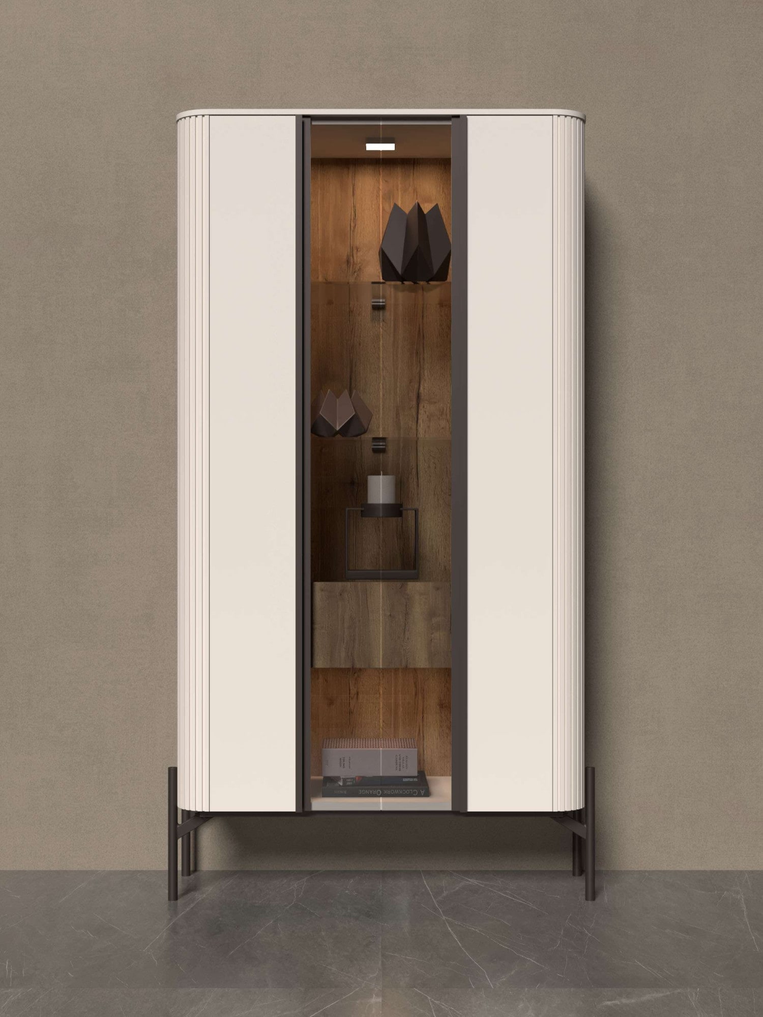 OTTO home Vitrine »Rondo, Showcase,Parsol-Sicherheitsglas,LED-Bel., B/T/H:94/40/180 cm« UV lackiert, Soft Close Funktion, Metallrahmen als Basis des Elements