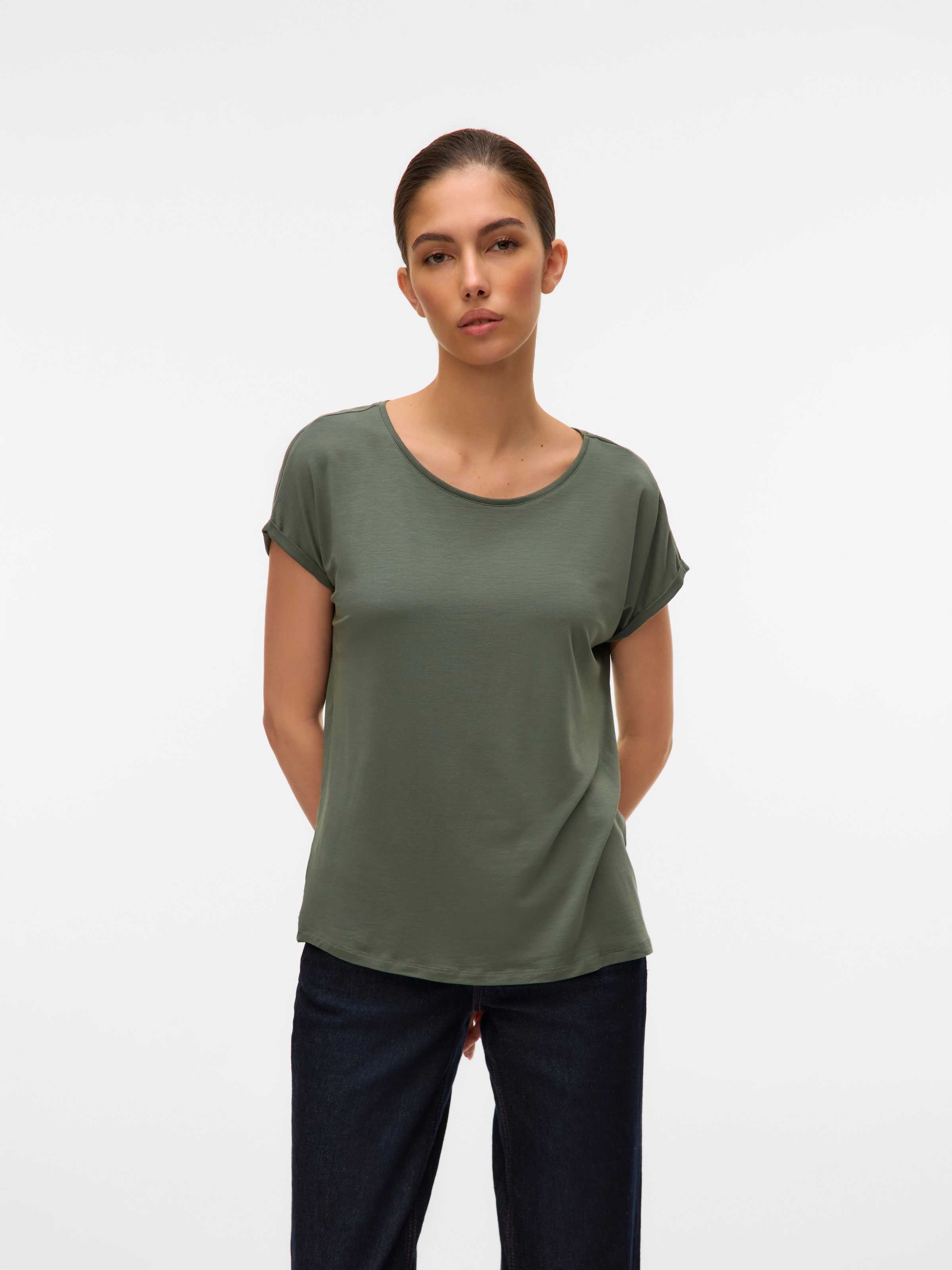 Vero Moda Rundhalsshirt "VMAVA PLAIN SS TOP GAJRS NOOS" Materialmix, regula günstig online kaufen