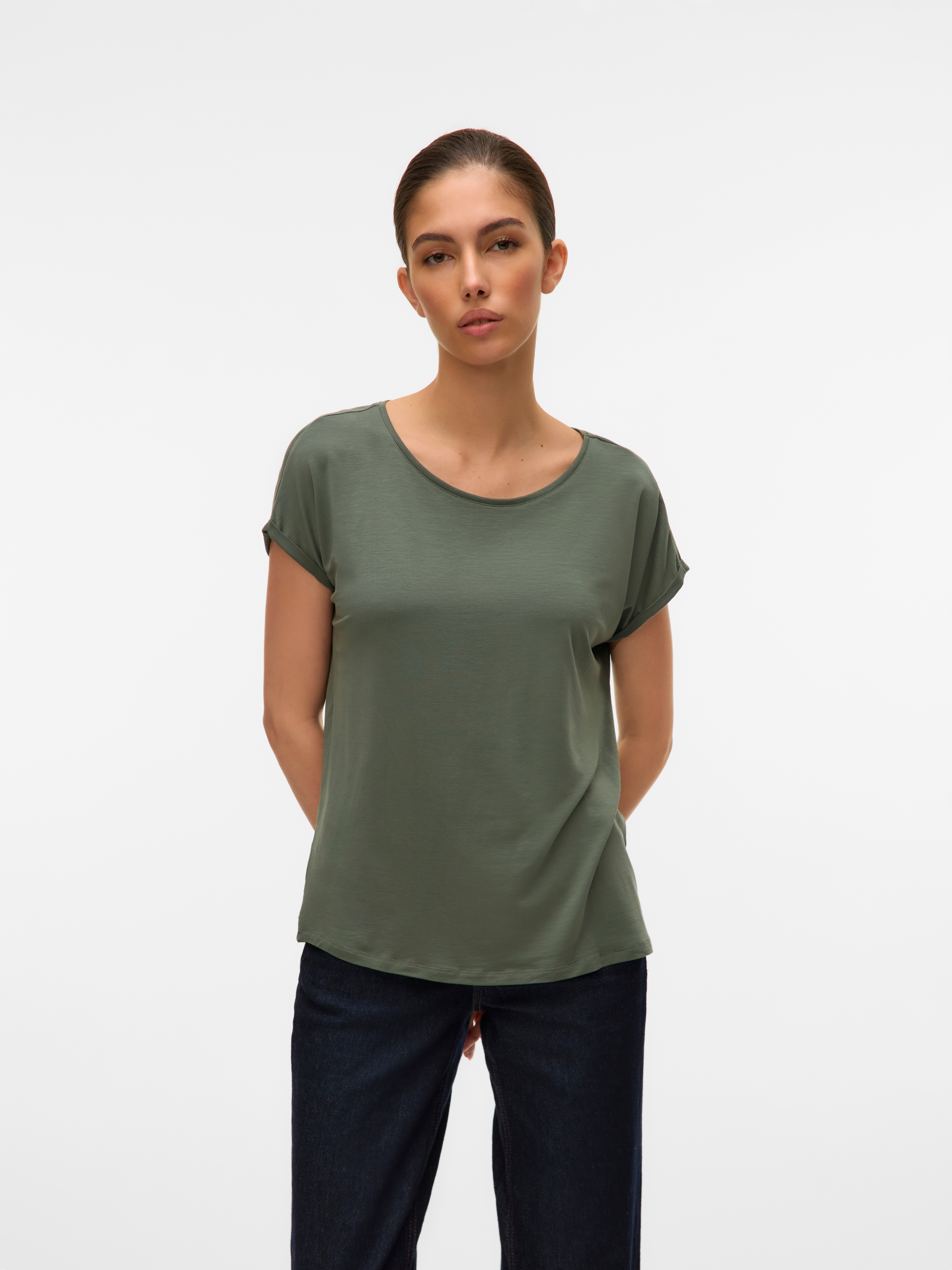 Vero Moda T-Shirt "VMAVA PLAIN SS TOP JRS NOOS" Materialmix, regular fit