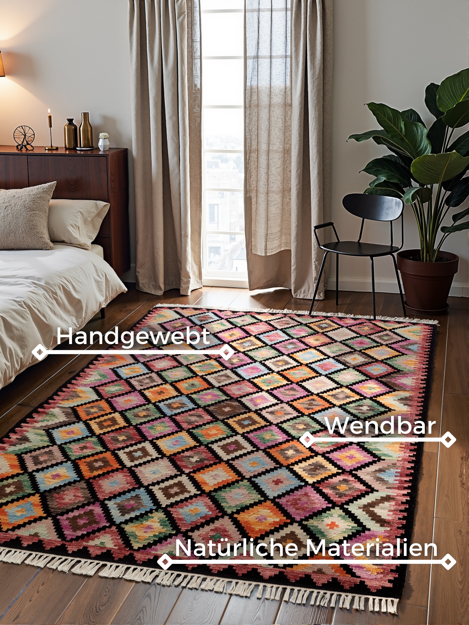 HANSE Home Teppich »Kelim Zara«, rechteckig, 3 mm Höhe, Wolle, Baumwolle, Natur, Handgewebt, orientalisch, Boho, traditionell