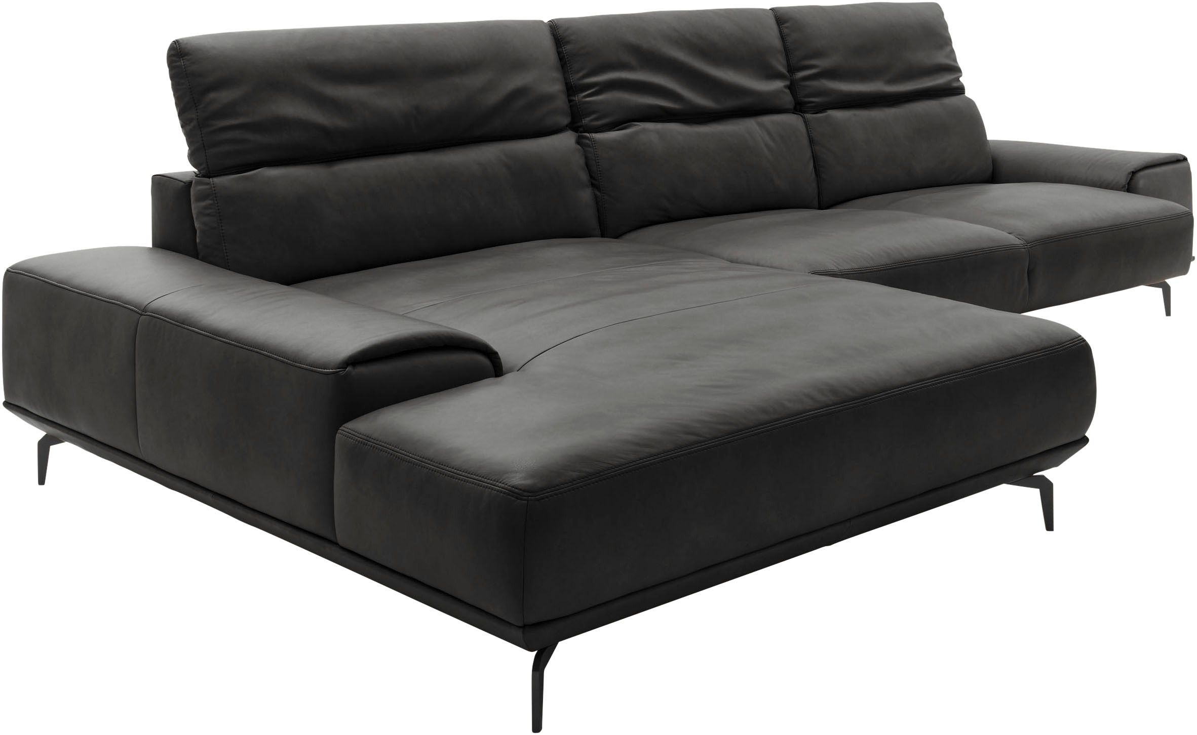 Wohnlandschaft MUSTERRING "MR 2490 Ecksofa mit erstklassigem Sitzkomfort, Long-Life-Leder", schwarz (anthrazit, s), B:342cm T:207cm, Sofas, Wohnlandschaft, Fuß Schwarz, Sitzhöhe 46cm, wahlweise mit Funktionen, Maße 342x207 cm 5