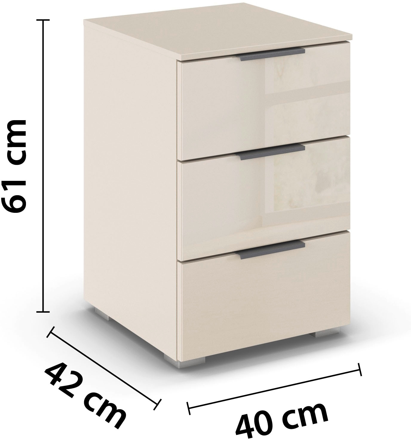 rauch Nachtkommode »Nachttisch Nachtschrank Nachtkonsole AGORDO mit Glasfront«, (in zwei Griff-Farben, Breite 40 cm), mit 3 geräumigen Schubladen für viel Stauraum MADE IN GERMANY