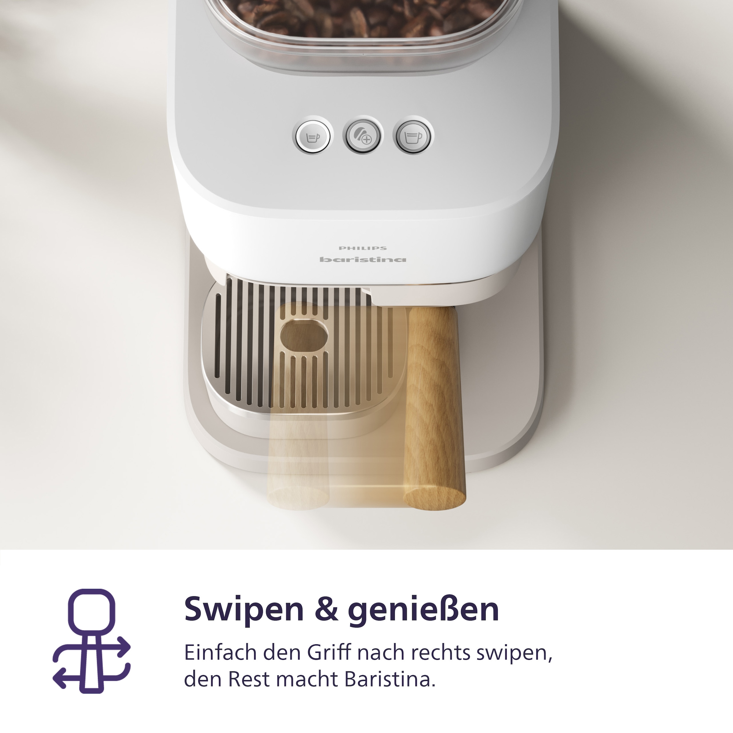 PHILIPS baristina Espressomaschine »BAR302/20 mit Mahlwerk für ganze Bohnen« 16 bar Pumpendruck, Naturweiß/Eschenholz