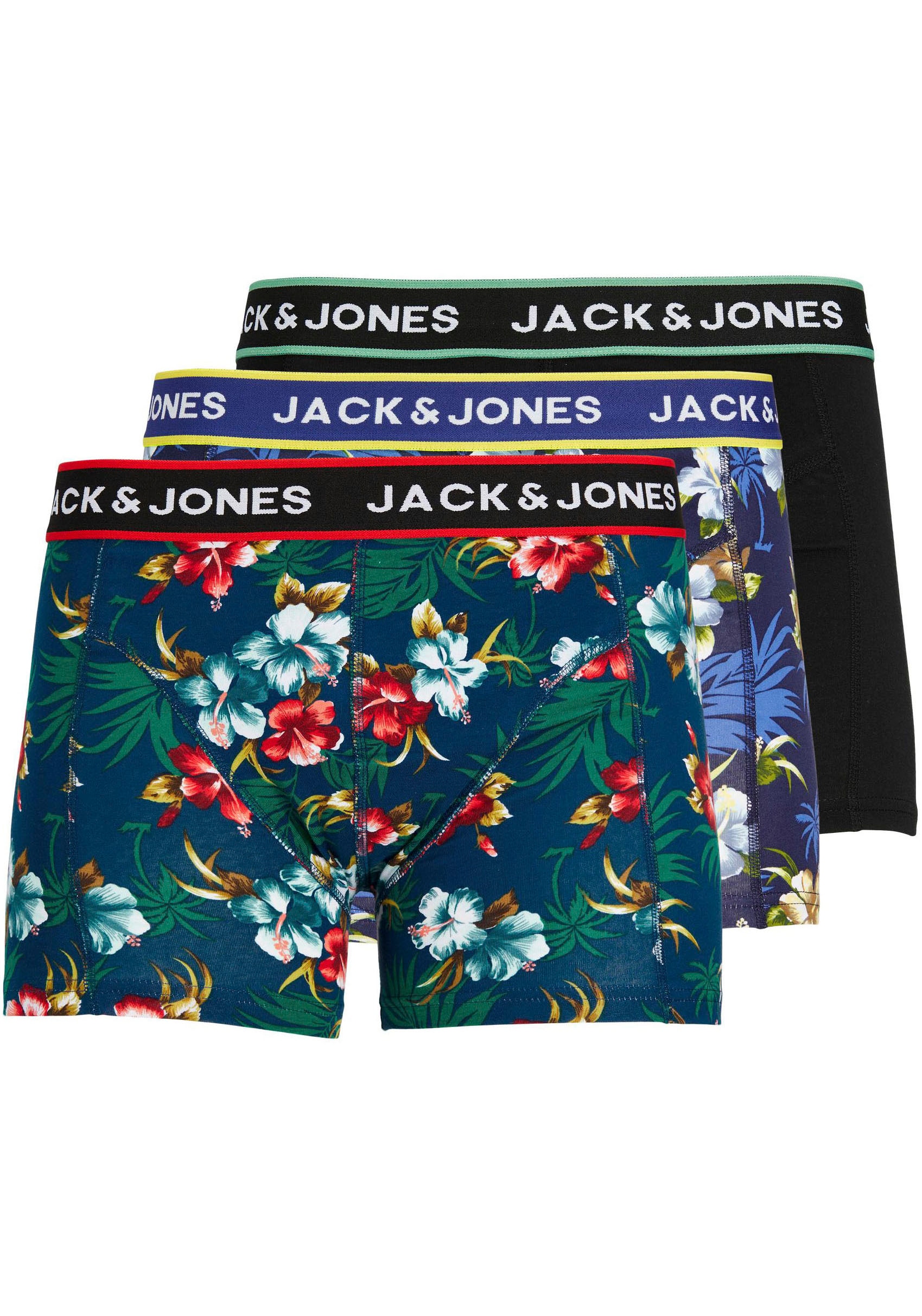 Jack & Jones Trunk "JACFLOWER mit Blumenprint und elastischem Bund" Packung, 3 Stk. bedruckt, modisch, eng anliegend, Baumwollmischung, Bündchen