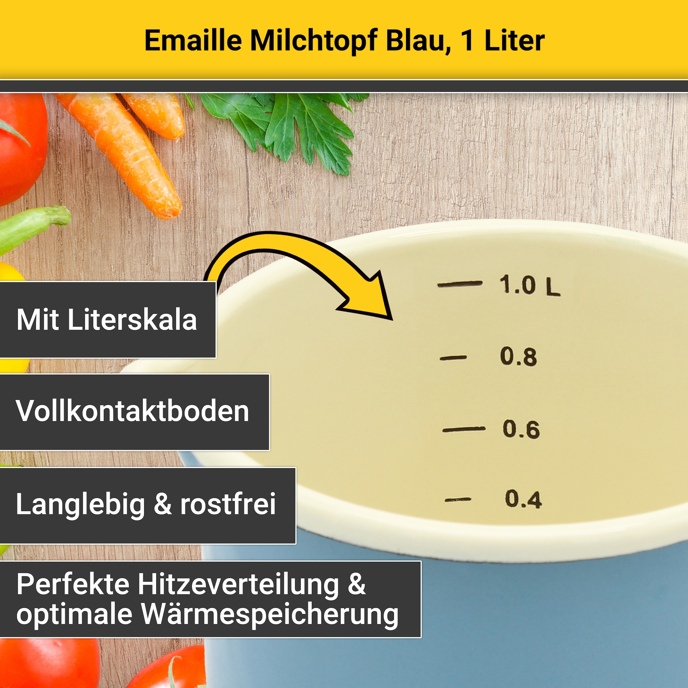 Krüger Milchtopf, Emaille, (1 tlg.), Literskala, 1 Liter, für Induktions-Kochfelder geeignet