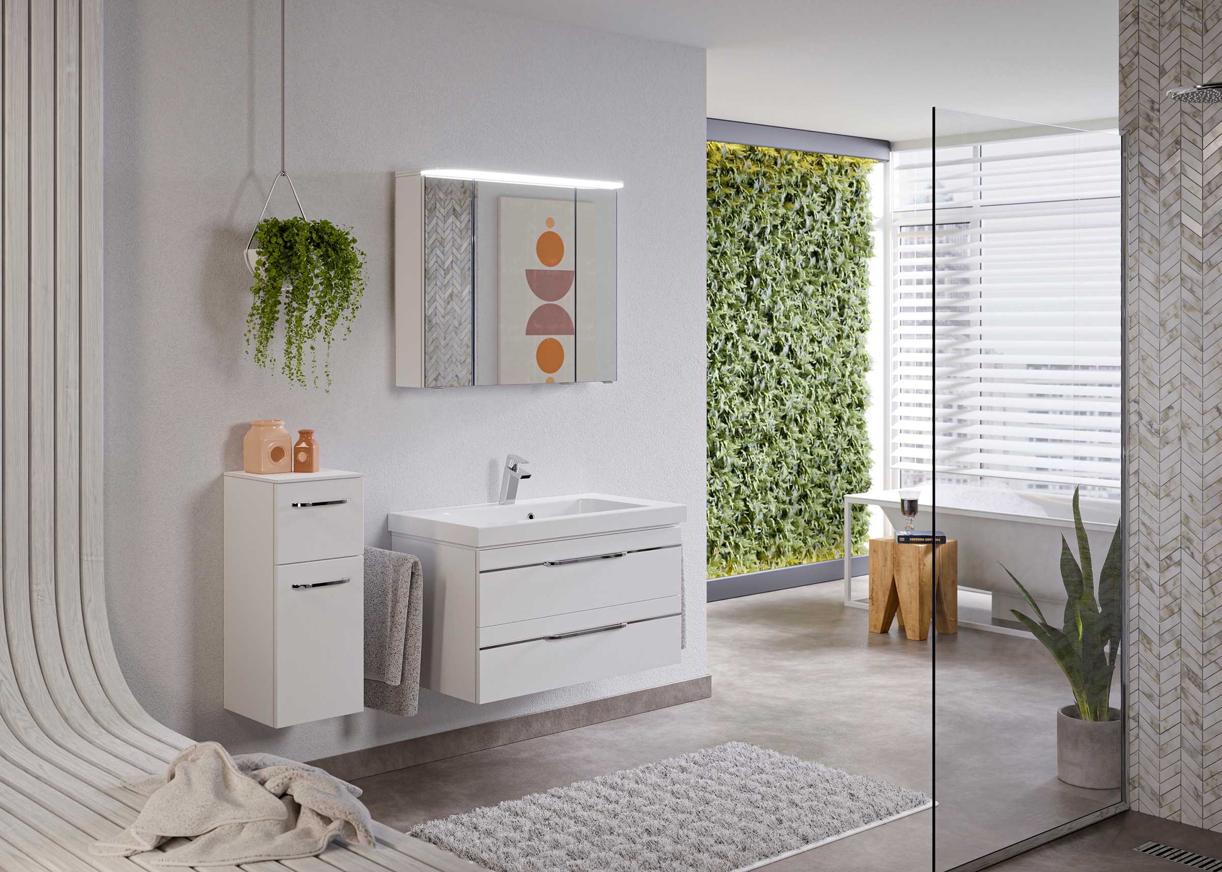 Saphir Badmöbel-Set »Balto Sprint 3-teilig, Mineralmarmor-Waschtisch mit LED-Spiegelschrank«, (4 St.), Badezimmer Set mit Unterschrank inkl Türdämpfer, 4 Türen, 3 Schubladen