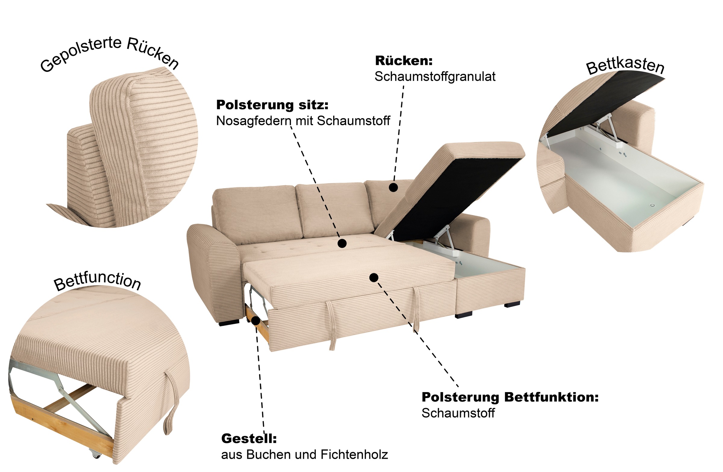 Trends by HG Ecksofa »POLL«, (2 St.), Schlaffunktion + Bettkasten