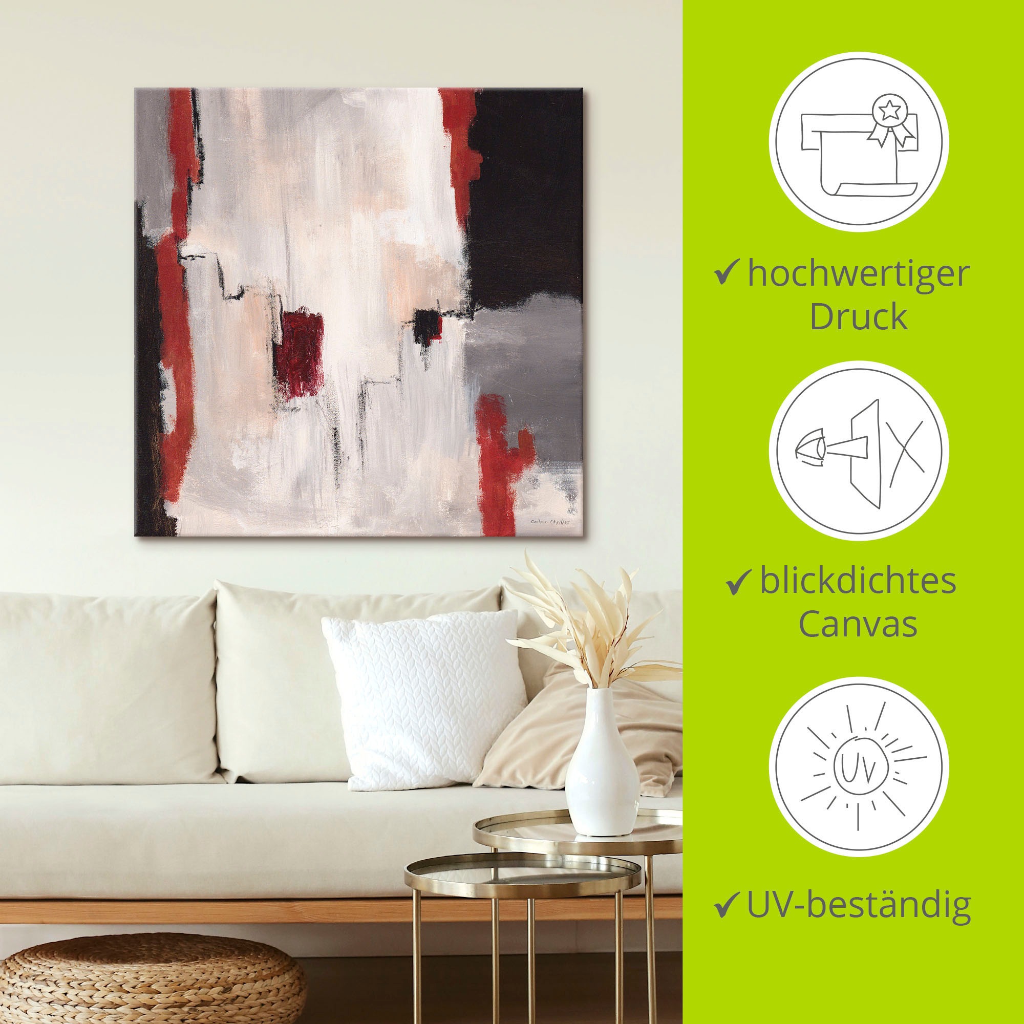 Leinwandbild ARTLAND "Rot an Grau I - Abstrakt", grau (farbe bild(er): grau), B:70cm H:70cm, Bilder, Leinwandbild, auf Holzrahmen gespannt 3