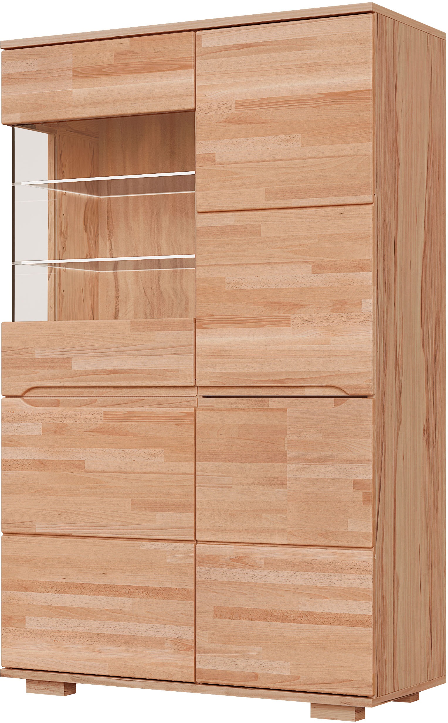 OTTO home Vitrine "VETRO: Fronten aus Massivholz, Korpus aus Melamin,Griffmulden" Kernbuche B/T/H:90/40/145,5cm,6Variable einlegeboden,10 Fächer,Glastür