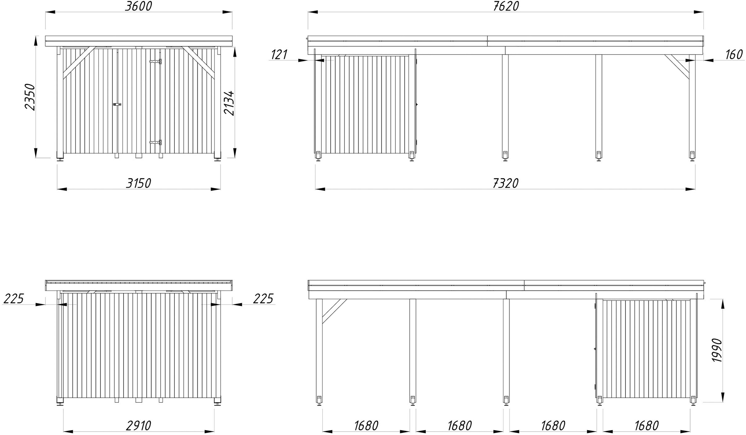 Palmako Einzelcarport »Karl mit Geräteraum« Massivholz 291 cm grau