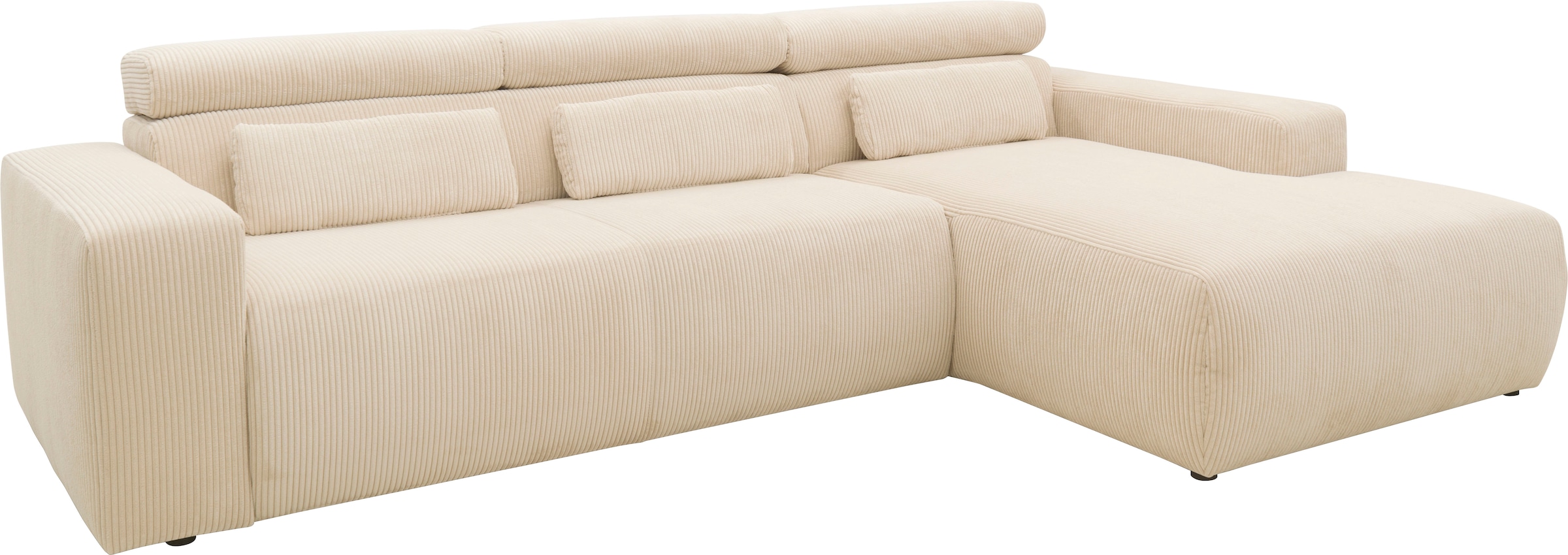 DOMO collection Ecksofa »Brandon B/T/H: 289/177/80 cm, whlw. mit Sitztiefenverstellung, L-Form«, ohne Sitztiefenverstellung, Cord, creme