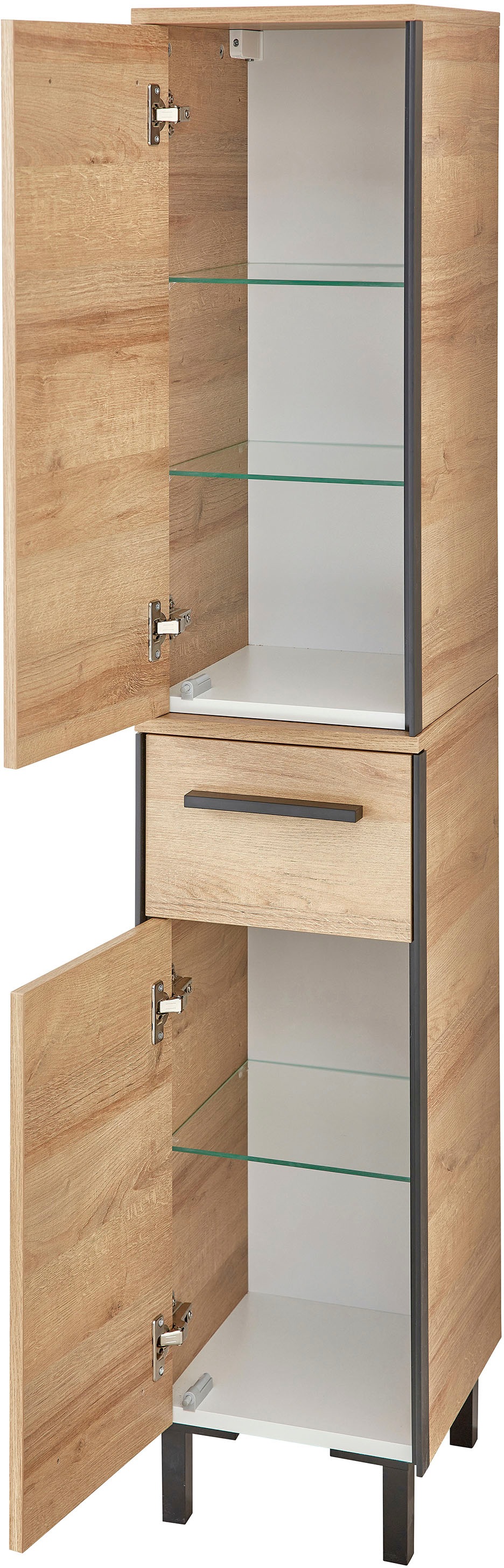 Saphir Badmöbel-Set »Quickset 395 3-teilig, Keramikwaschtisch mit LED-Spiegel«, (5 St.), Midischrank, inkl. Türdämpfer, 2 Türen, 3 Schubladen, Bad-Set