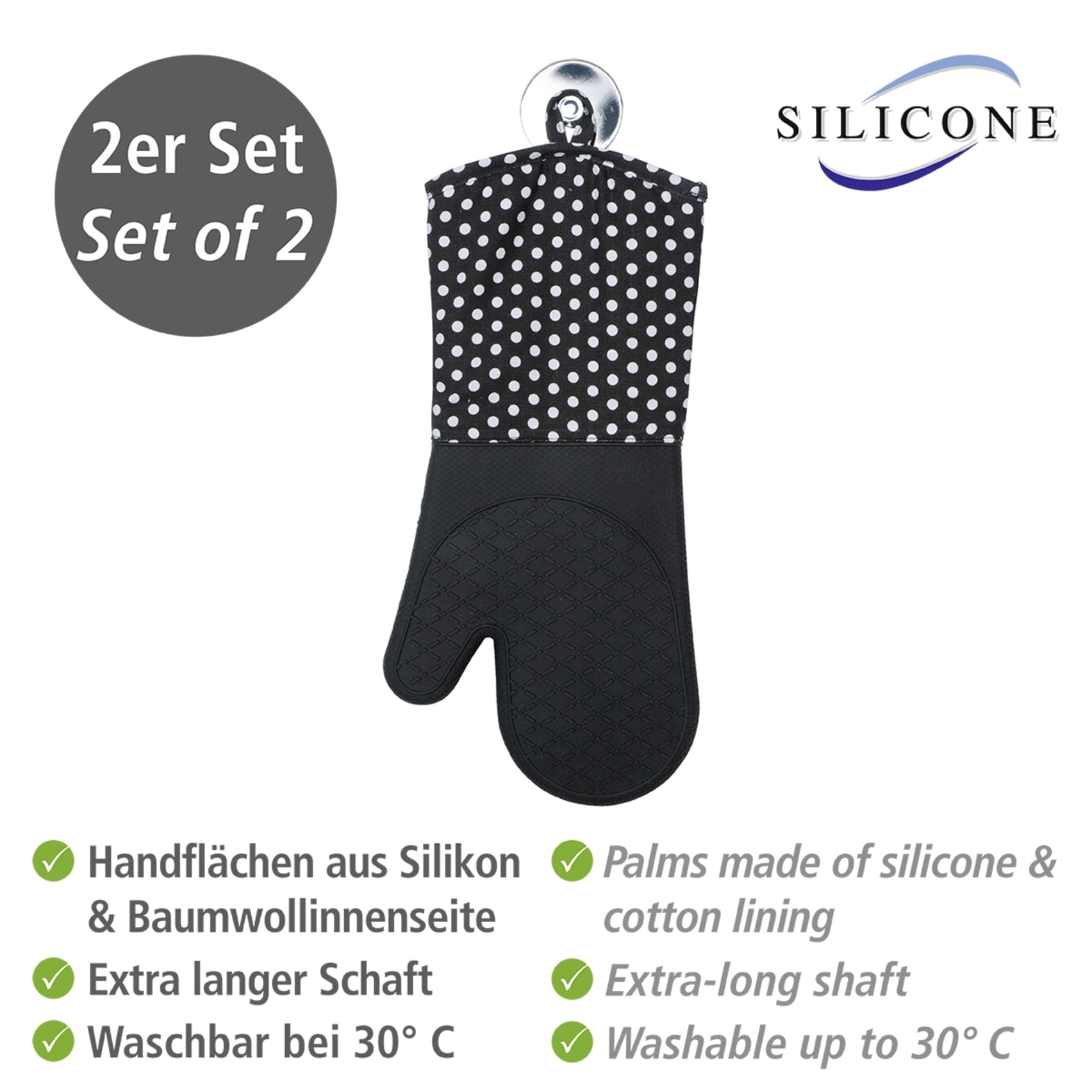 WENKO Topfhandschuhe »Modell Silikon«, (Set, 2 tlg.), Ofen- und Grillhandschuhe, Hitzeschutz, Baumwollinnenseite, 1 Paar