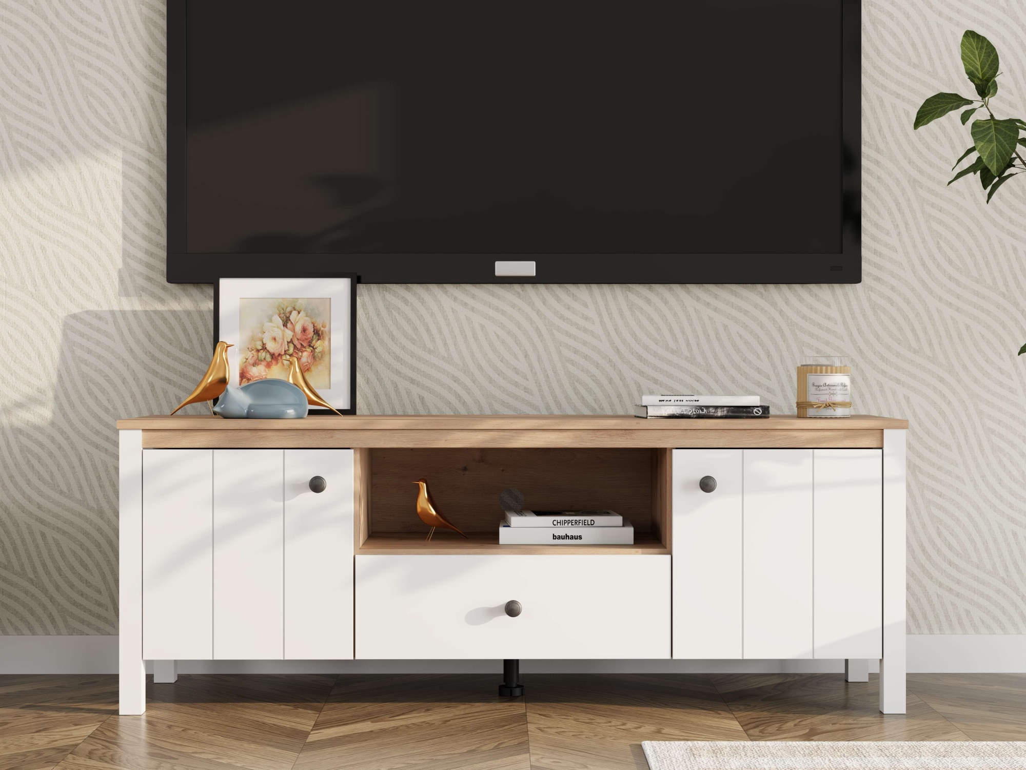 Home affaire Lowboard "BEDFORD, TV-Board, TV-Kommode, TV-Schrank, TV-Unterschrank, TV-Möbel" MDF-Profil 2D ummantelt, Hotstamping