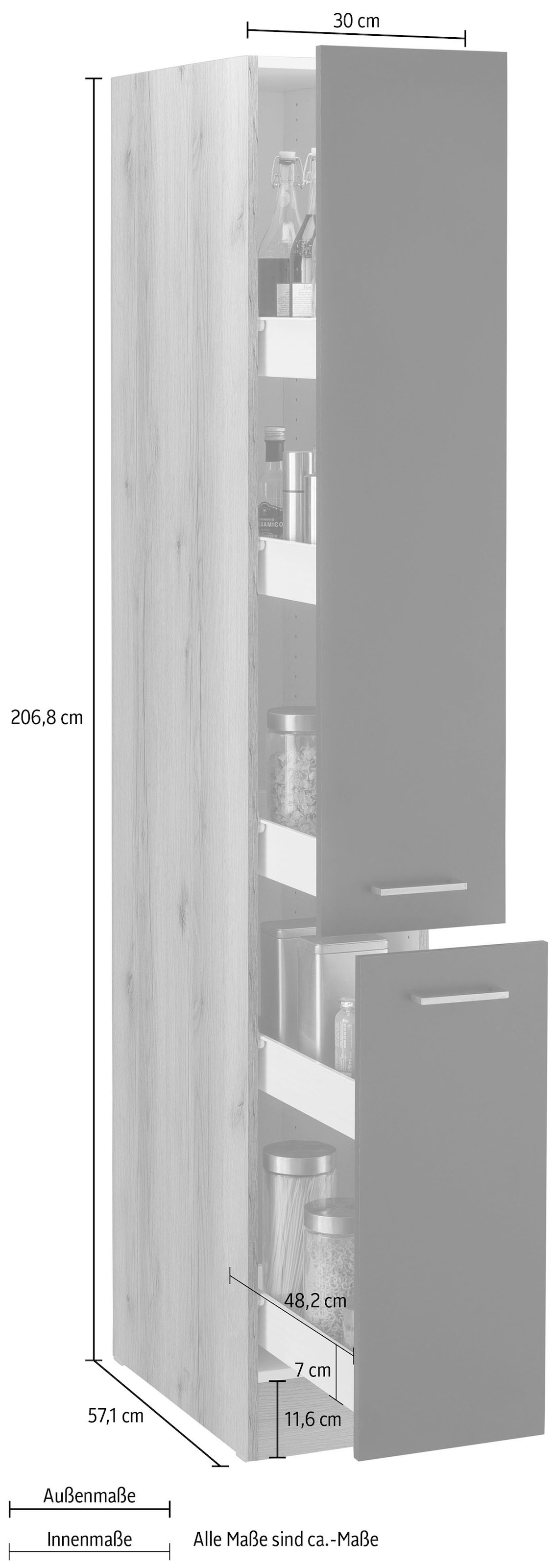 Breite Apothekerschrank bestellen 2 | mit cm, »Iver«, OPTIFIT Auszügen, 30 BAUR 5 Ablagen