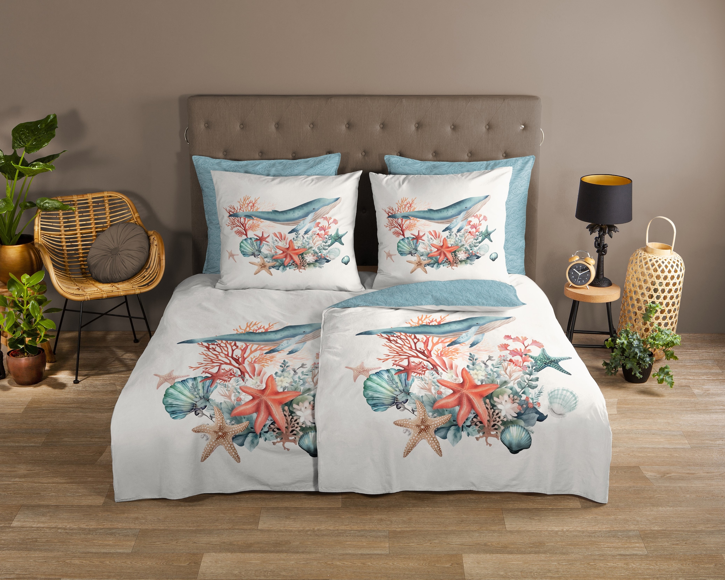 good morning Wendebettwäsche »Ocean«, 100% Baumwolle, Reißverschluss, Wendeoptik, Maritim, Meer, Türkis Weiß