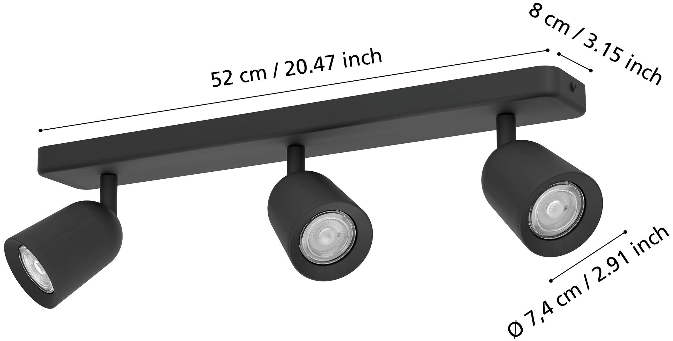 EGLO Deckenleuchte »CAMALDOLI Spotlampe - Stahl - GU10 - 3X10W - IP20« GU10 1 Stk. Wandleuchte, Wandspot, schwenkbar, Strahler, L52 x B4,5 x H11,5 cm