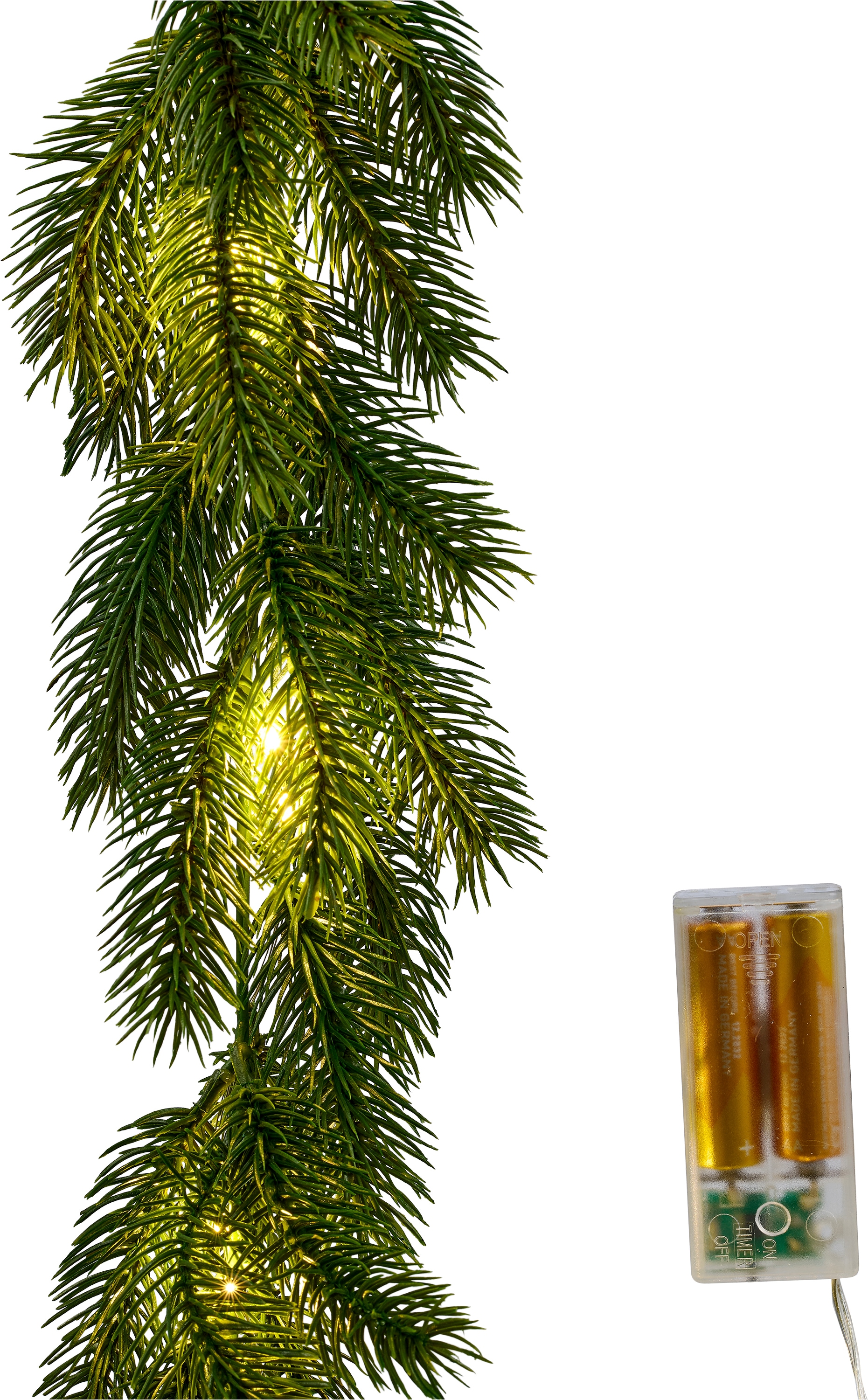 OTTO home Kunstgirlande »Tannengirlande mit Timer für Beleuchtung, ca.175cm lang« zahlreiche Tannenspitzen,Weihnachtsdeko für den Tisch, Fenster,Tür