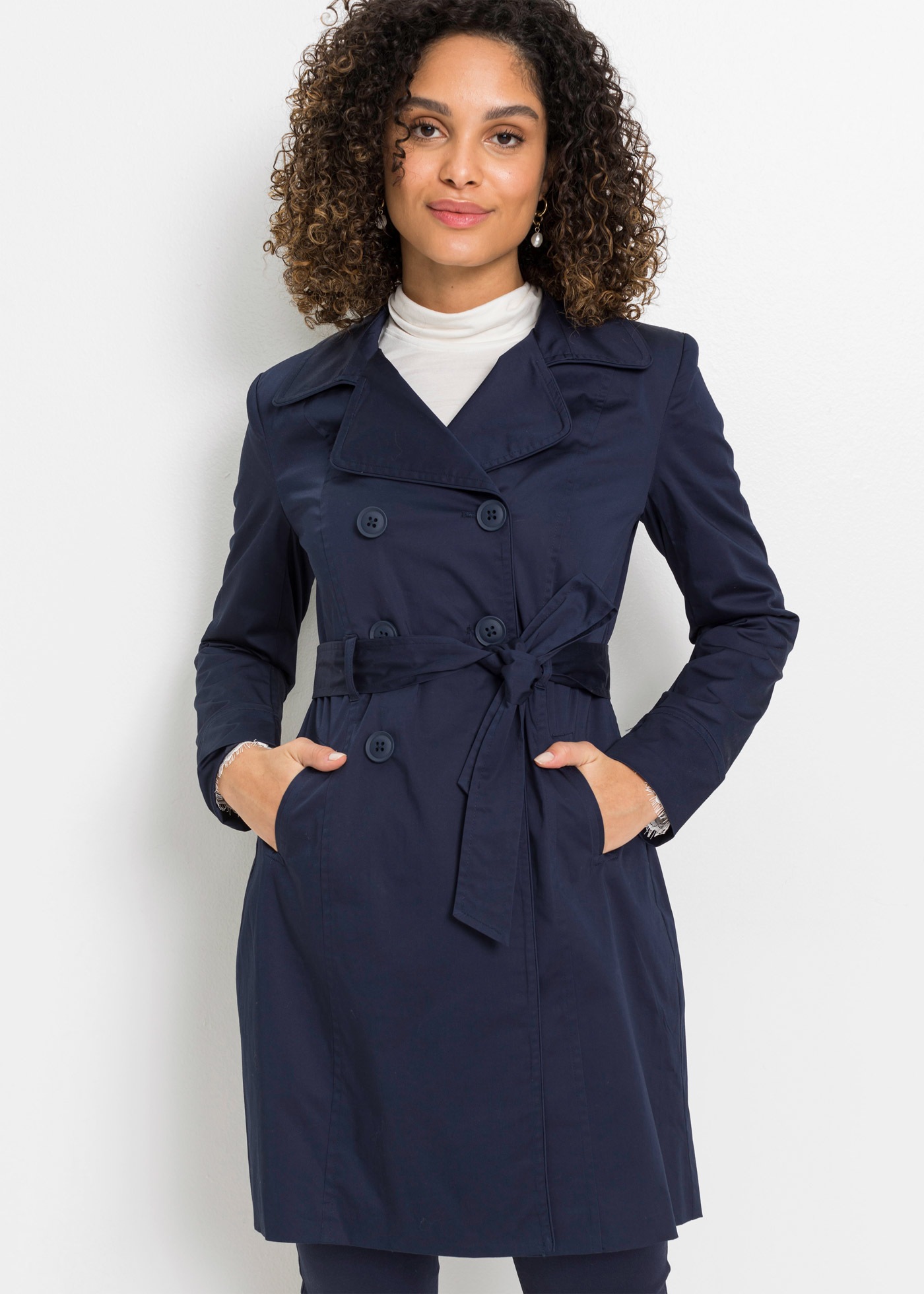 bonprix Trenchcoat mit abnehmbarem Bindegürtel, 2-Reiher günstig online kaufen