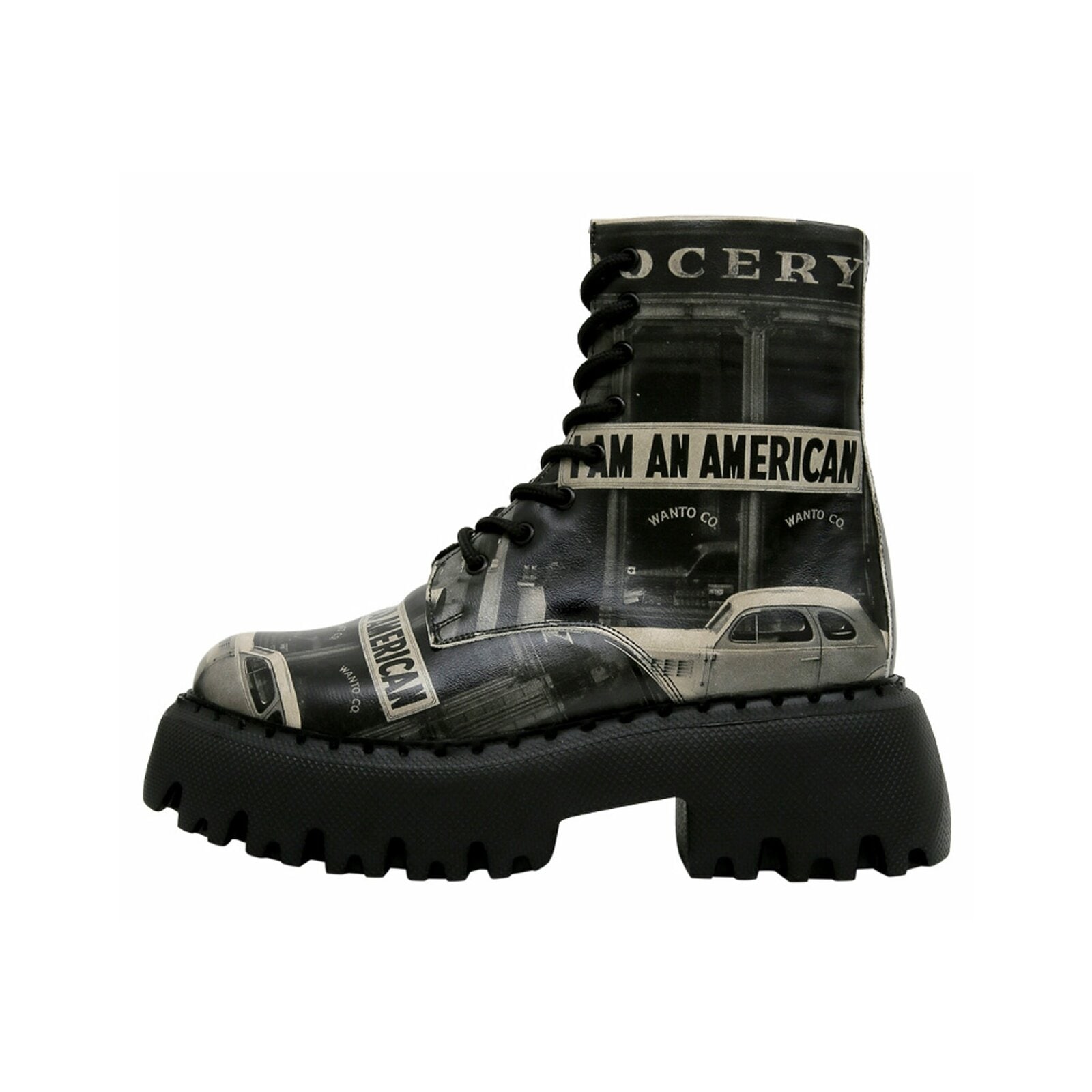 DOGO "Navy Schnürstiefel Boots I Am An American Damen Stiefeletten" Handgefertigt