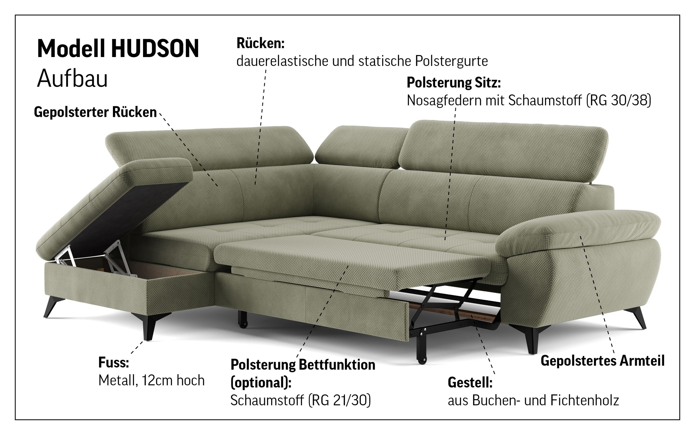 Thumbnail - COTTA Ecksofa "Hudson L-Form", mit Kopfteilverstellung, wahlweise mit Bettfunktion & Bettkasten