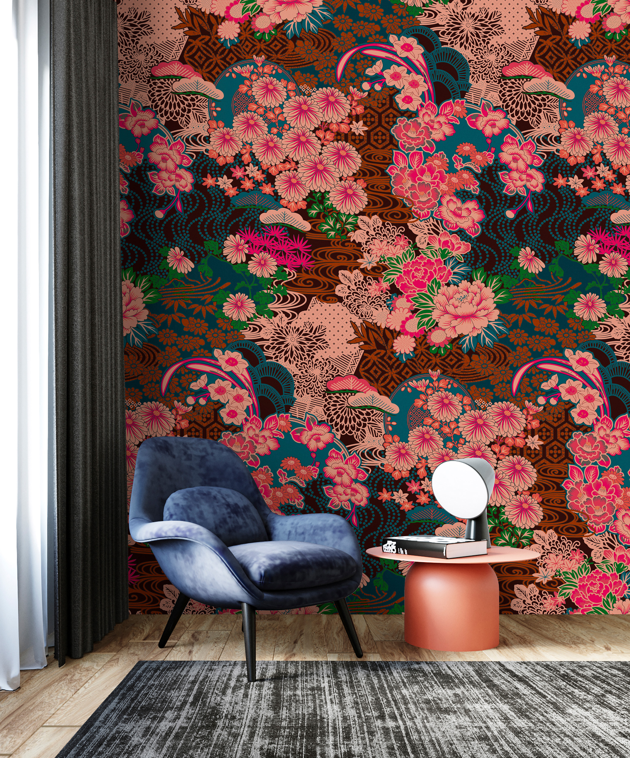 living walls Vliestapete "Japanische Blüten-Tapete Exotische Mustertapete" matt glatt