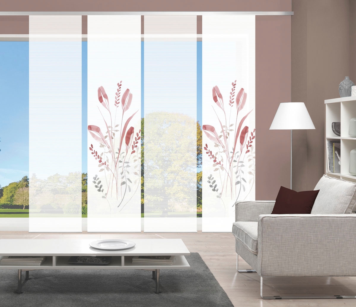 Schiebegardine VISION S, B:60cm H:260cm, rot, Polyester, Wohnzimmer, Gardinen, "AYENE 4er SET", Schiebevorhang Digidruck 4er Set AYENE