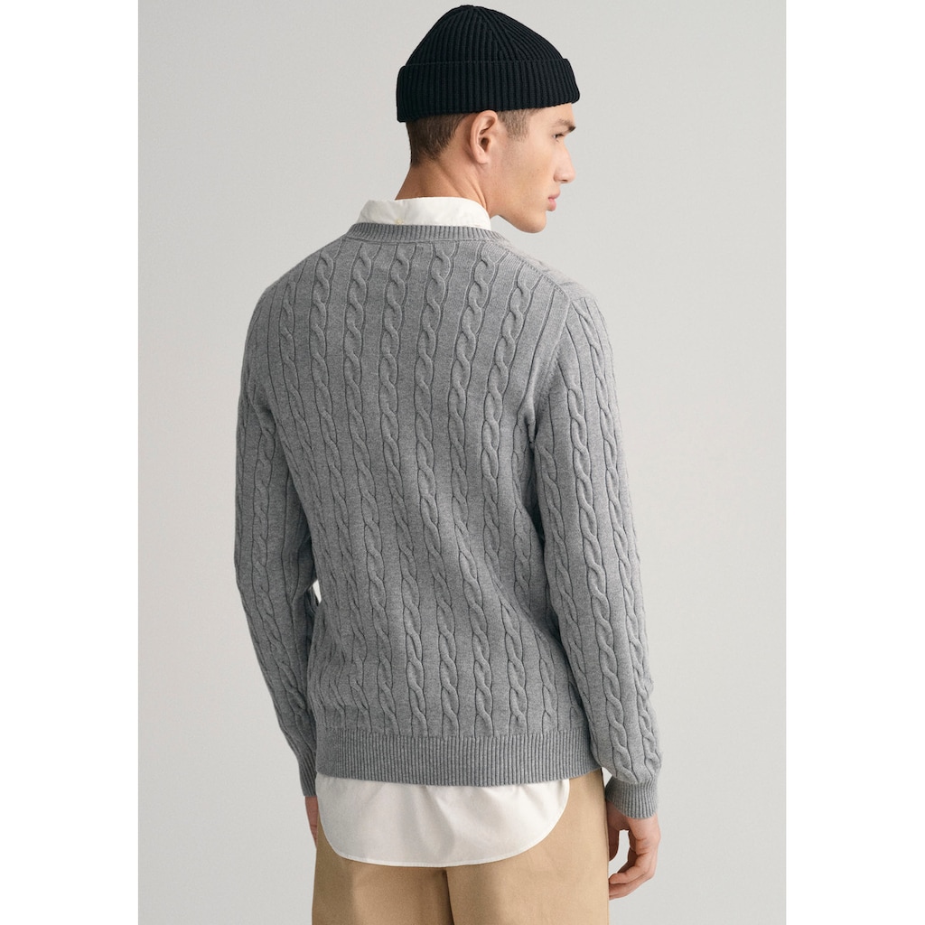 Gant Strickpullover »COTTON CABLE C-NECK«, mit Wappen-Logostickerei auf der Brust