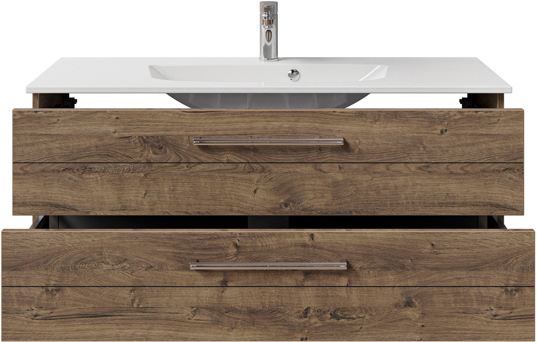 Saphir Waschtisch »Serie 6025 Mineralmarmor-Waschtisch mit Unterschrank, 117 cm breit«, Waschplatz mit 2 Schubladen, hängend, verschiedene Ausführungen