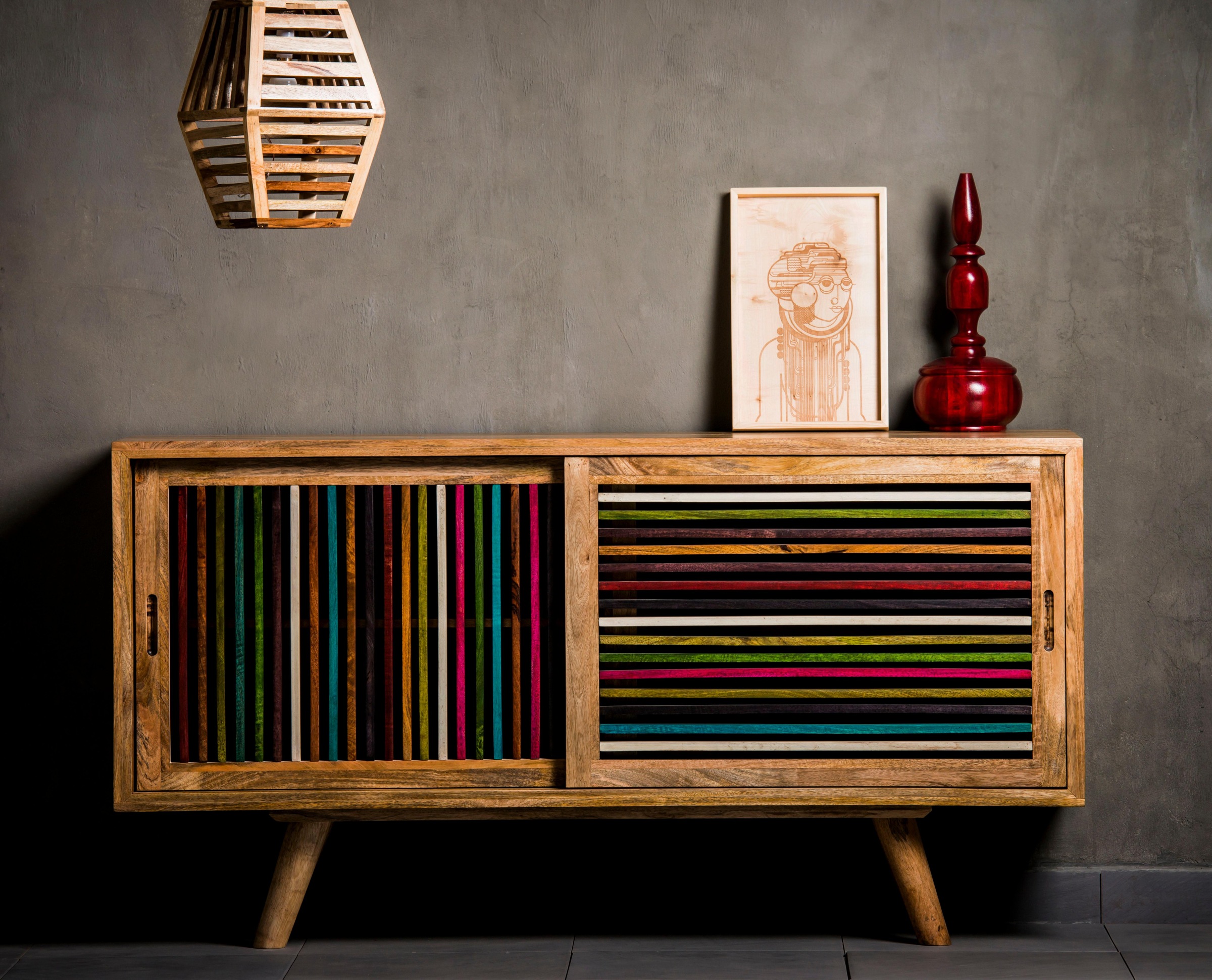 Home affaire Sideboard Joe, Breite 160 cm, mit farbigen Holzleisten in den Fronten
