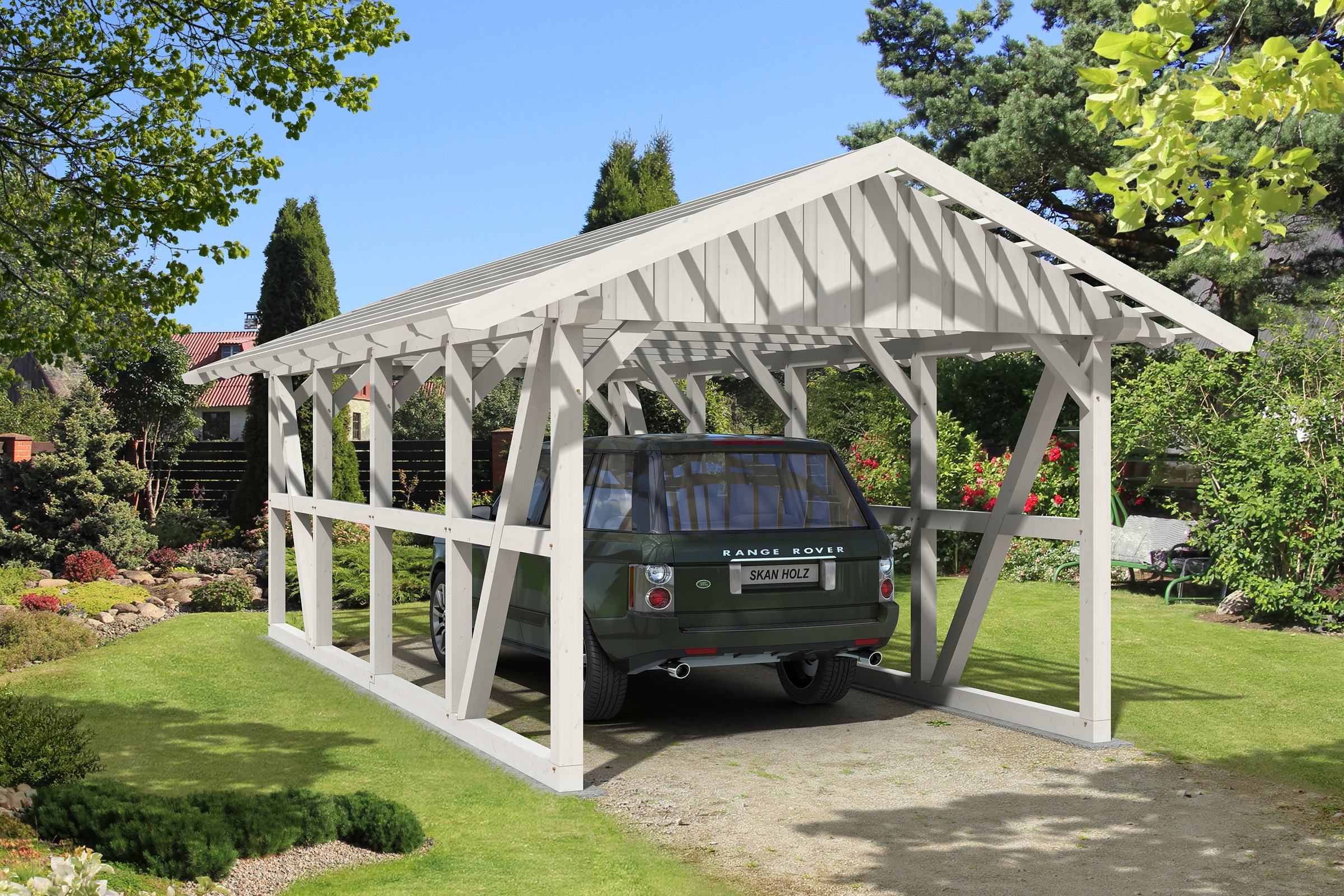 Skanholz Einzelcarport »Schwarzwald«, 300 cm, Weiß, mit Dachlattung