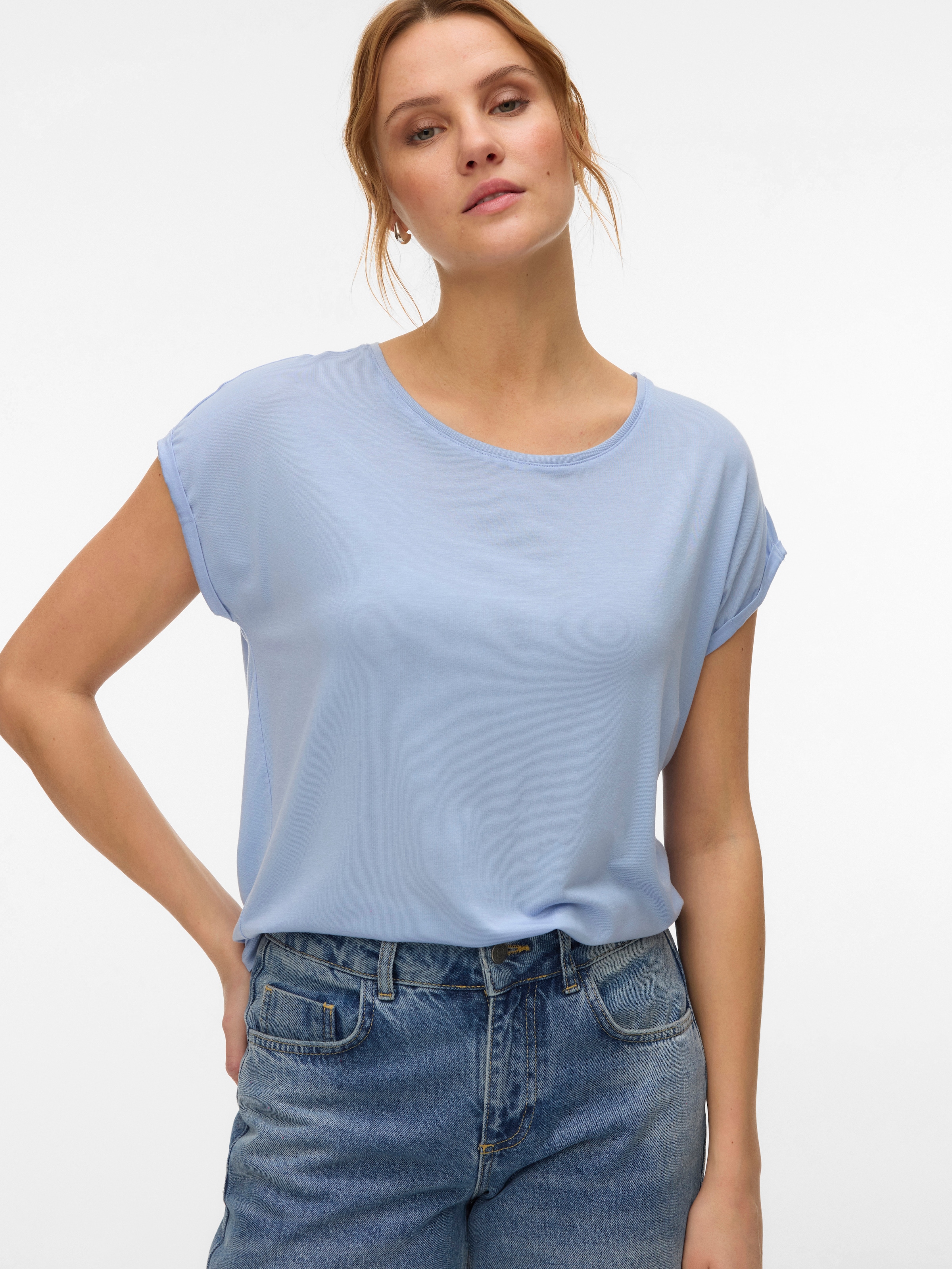 Vero Moda Rundhalsshirt "VMAVA PLAIN SS TOP GAJRS NOOS" Materialmix, regula günstig online kaufen