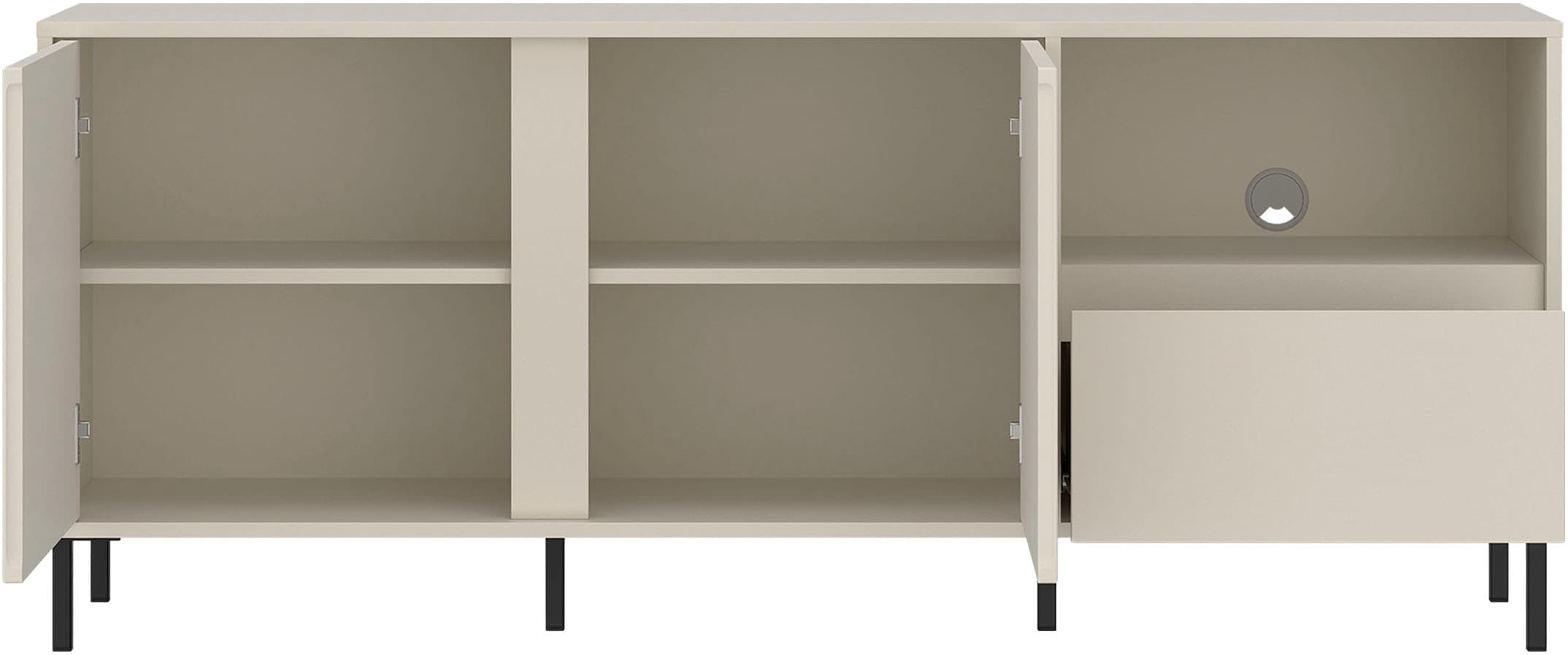 Home affaire Lowboard »viel Stauraum, Soft Close, 2 Türen und 1 Schubkasten« mit Metallfüßen, Breite 158 cm, grifflos, Fronten geriffelt