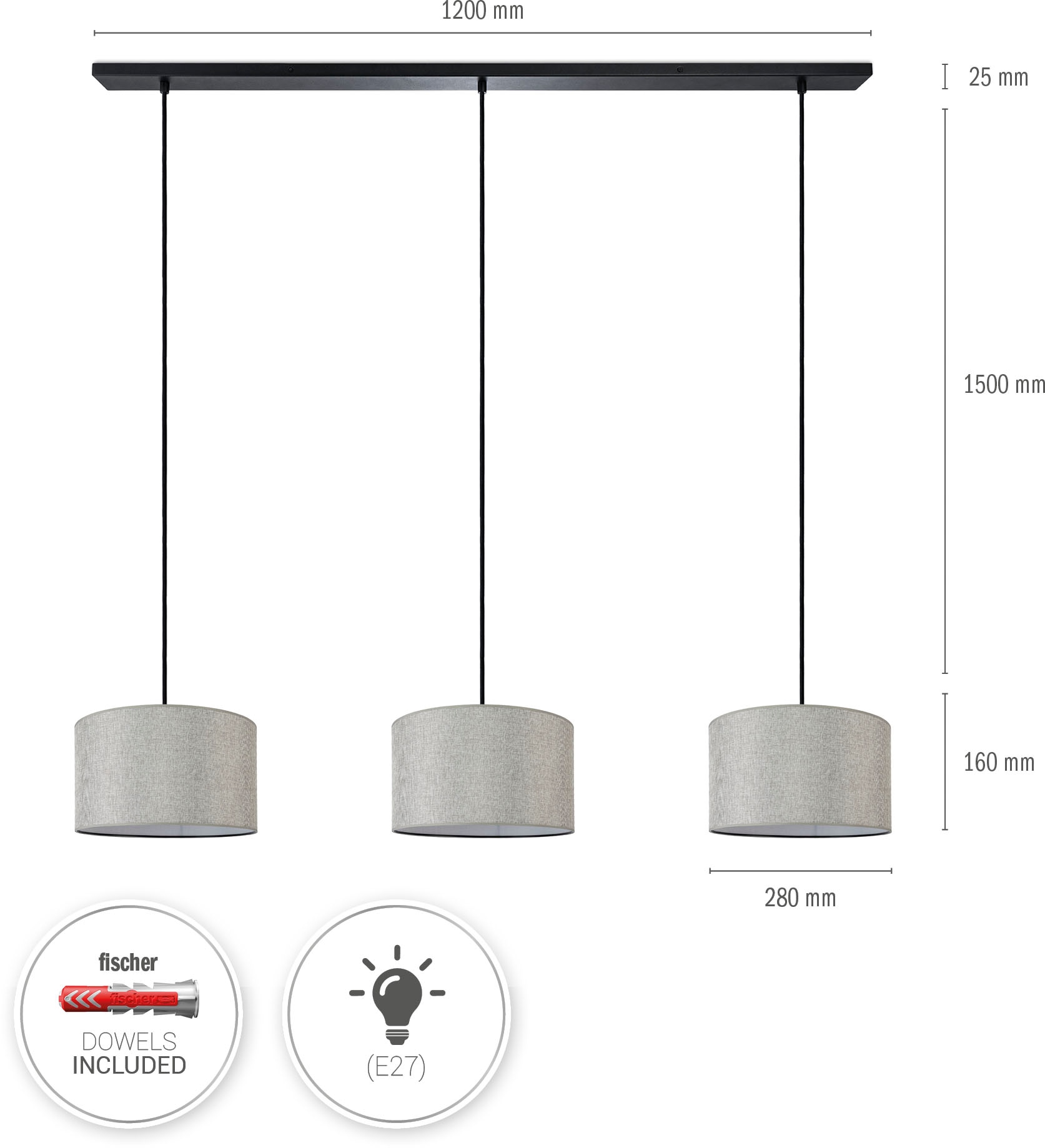 Paco Home Pendelleuchte »HUGO CANVAS UNI COLOR«, Leuchtmittel E27 | ohne Leuchtmittel, Pendelleuchte Wohnzimmer Hängelampe Esszimmer Lampenschirm E27 Uni