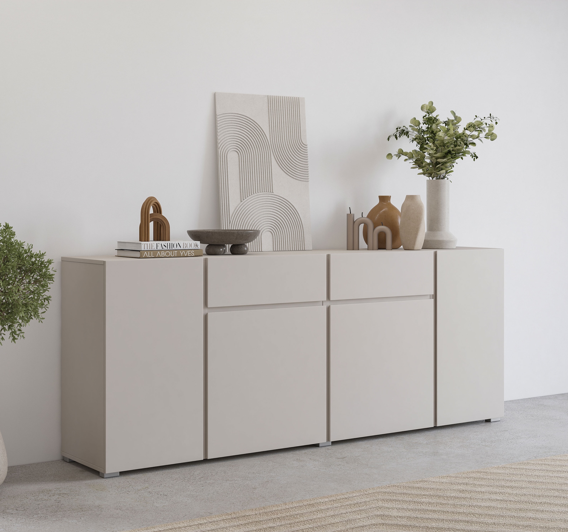 OTTO home Sideboard "Metric,Breite 195 cm, grifflose Kommode 4 Türen/2 Schubkästen" Schubladenschrank mit viel Stauraum, Einlegeböden verstellbar