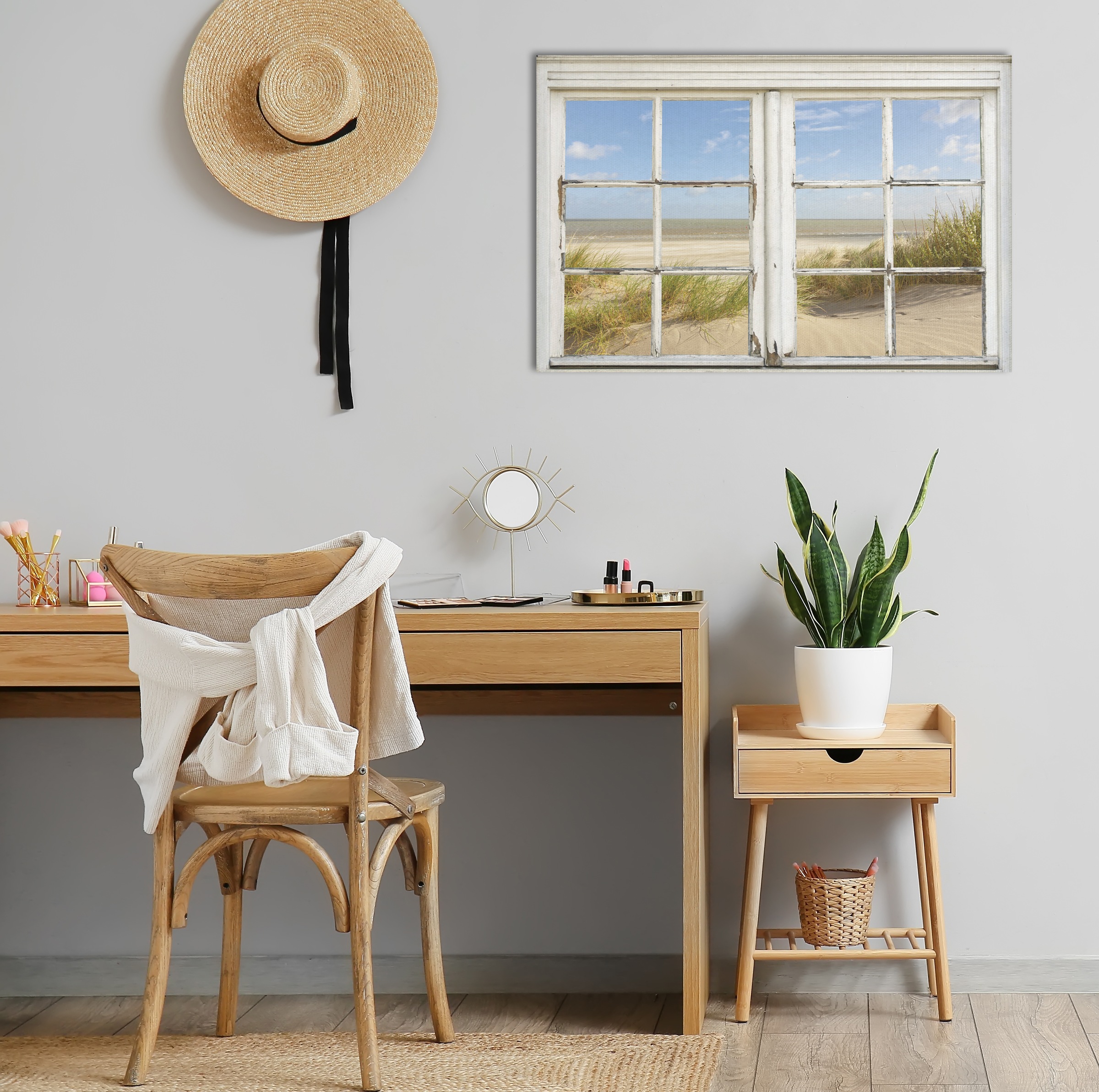 queence Leinwandbild »Sylt«, Düne-Meer-Natur-Fensterblick, (1 St.), Premium-Leinwandstoff, Handarbeit aus Deutschland