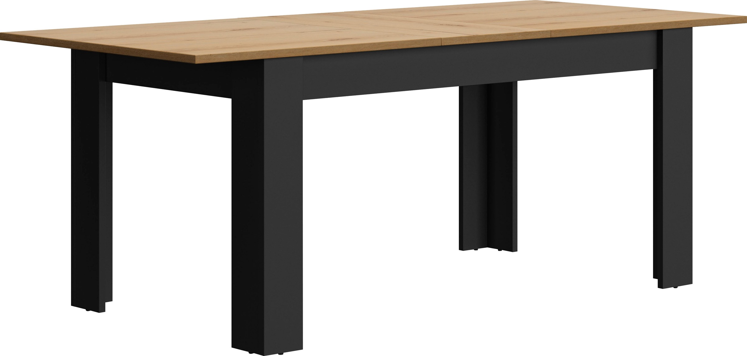 Esstisch GAMI "Manchester", schwarz (schwarz, eiche helvezia, schwarz, eiche helvezia), B:160cm H:77cm T:90cm, Spanplatte aus Pinus sylvestris, Tische, Rechteckiger Esstisch Esstisch, mit Auszug 160 (200) cm 3