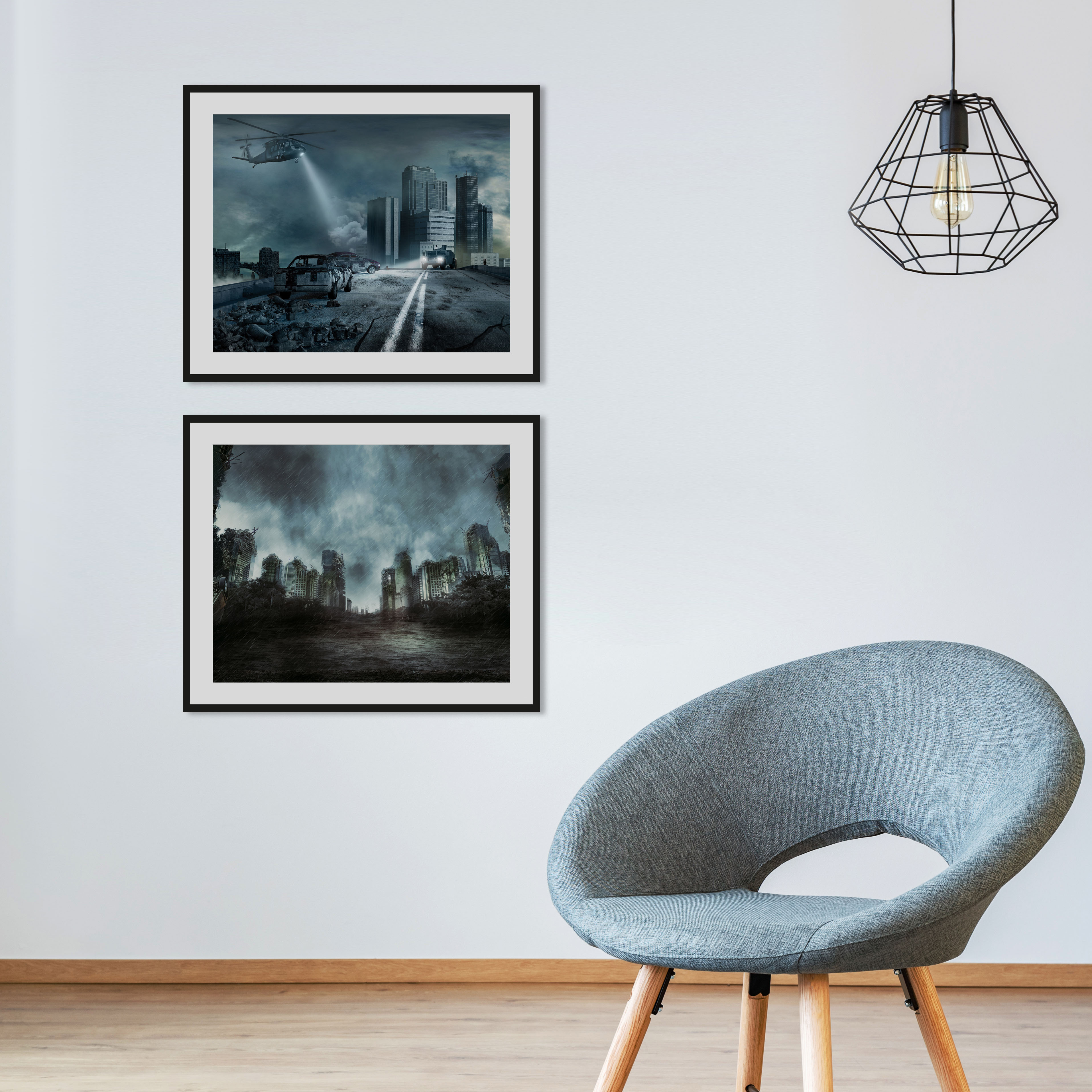 queence Bild "Apokalypse" Gebäude Stadt Städte Wolken 1 Stk. tlg. HD Premium Poster-Druck inkl. Holzrahmen