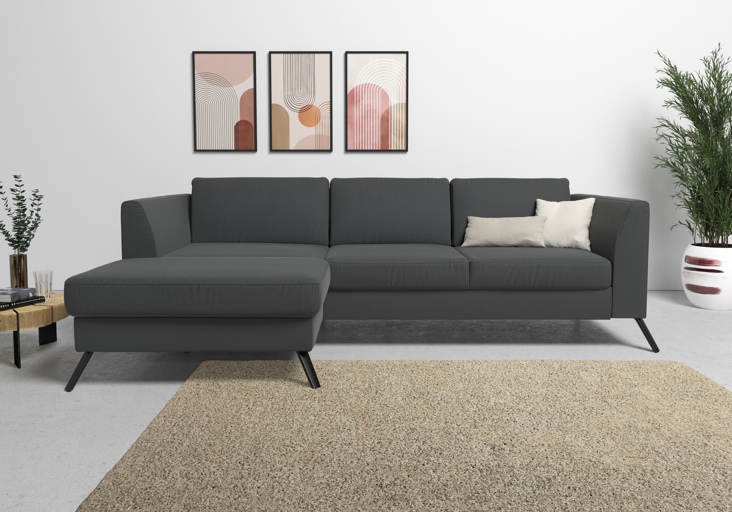 Thumbnail - sit&more Ecksofa "Olsen L-Form" inklusive Sitztiefenverstellung, wahlweise mit Bettfunktion, 15cm hoch