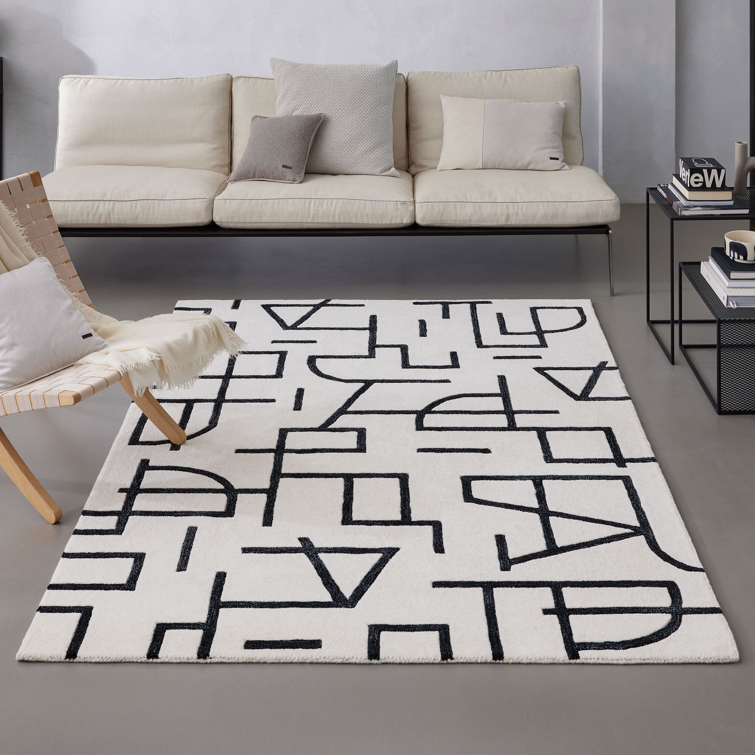 Wecon home Teppich "Beatrice" rechteckig 13 mm Höhe Kurzflorteppich, Schurwolle, Konturenschnitt, handgetuftet, Wohnzimmer